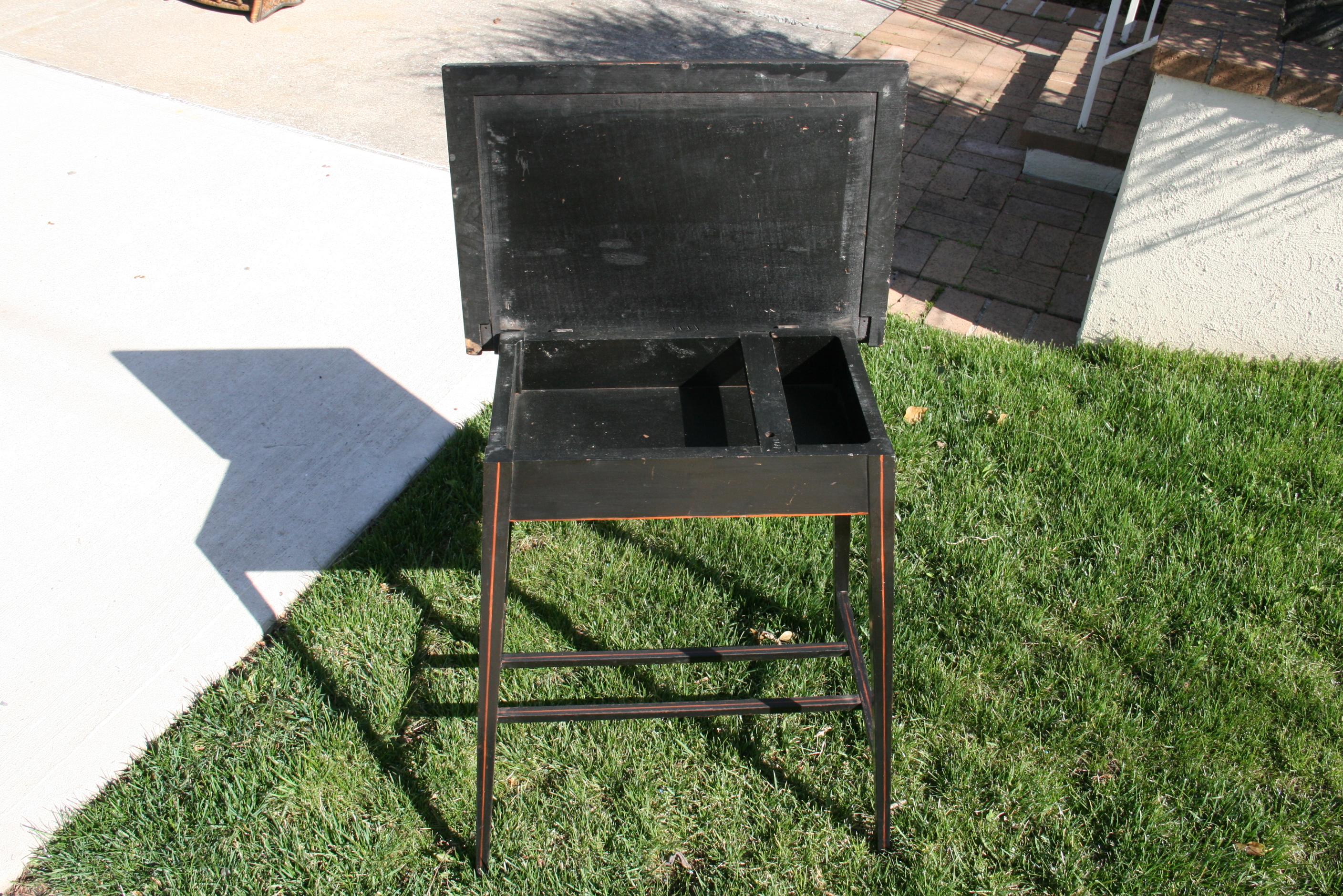 Italian Black Lift Top  Table with Hand Painted Floral Details For Sale 1