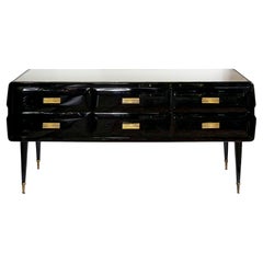 Italian Black Varnished Sideboard/Chest of Drawers, Vittorio Dassi Style, 1950's