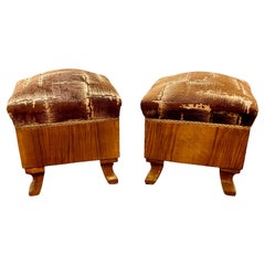 Italian Black Walnut Upholstered Stools