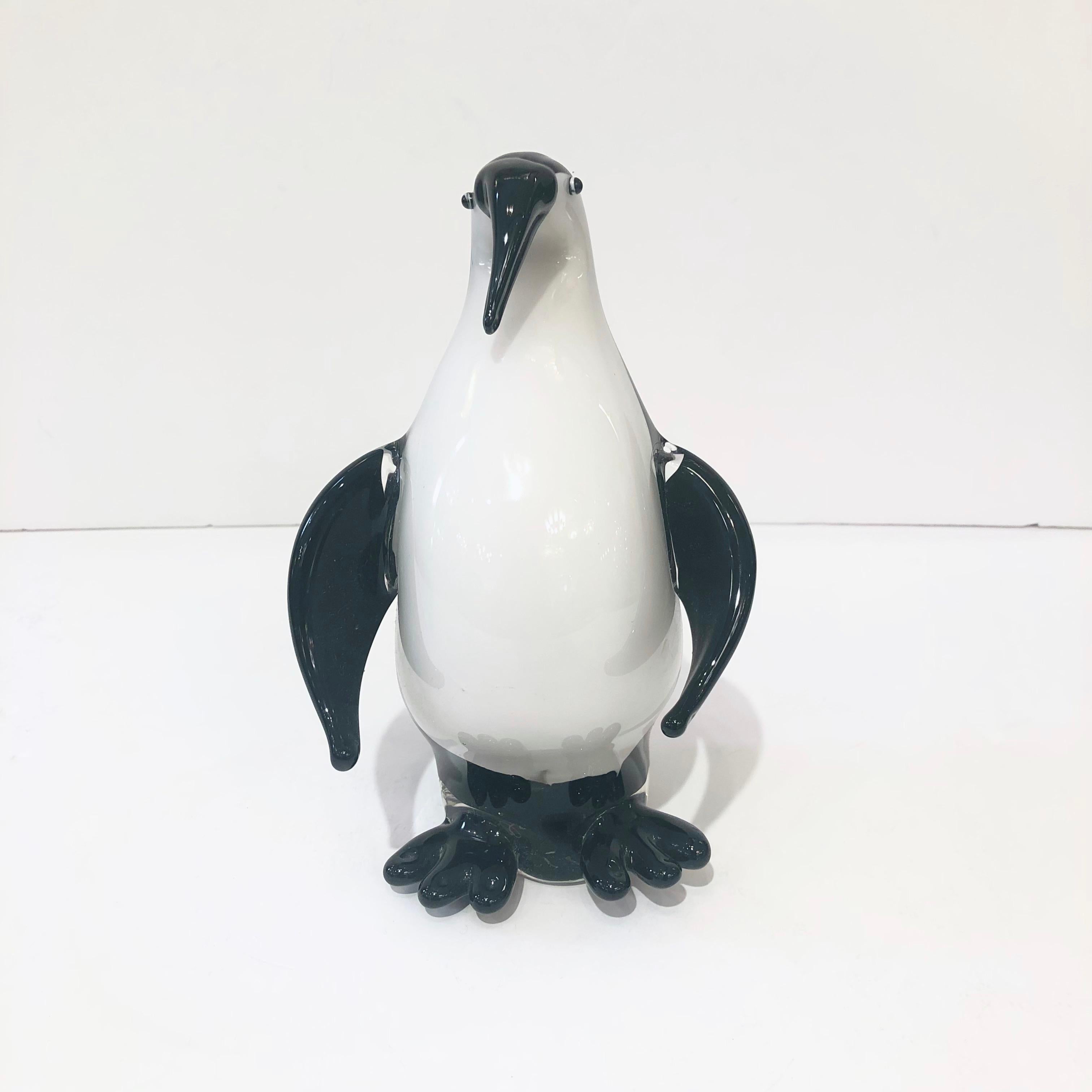 Italian Black & White Blown Solid Murano Glass Modern Penguin Sculpture For Sale 3
