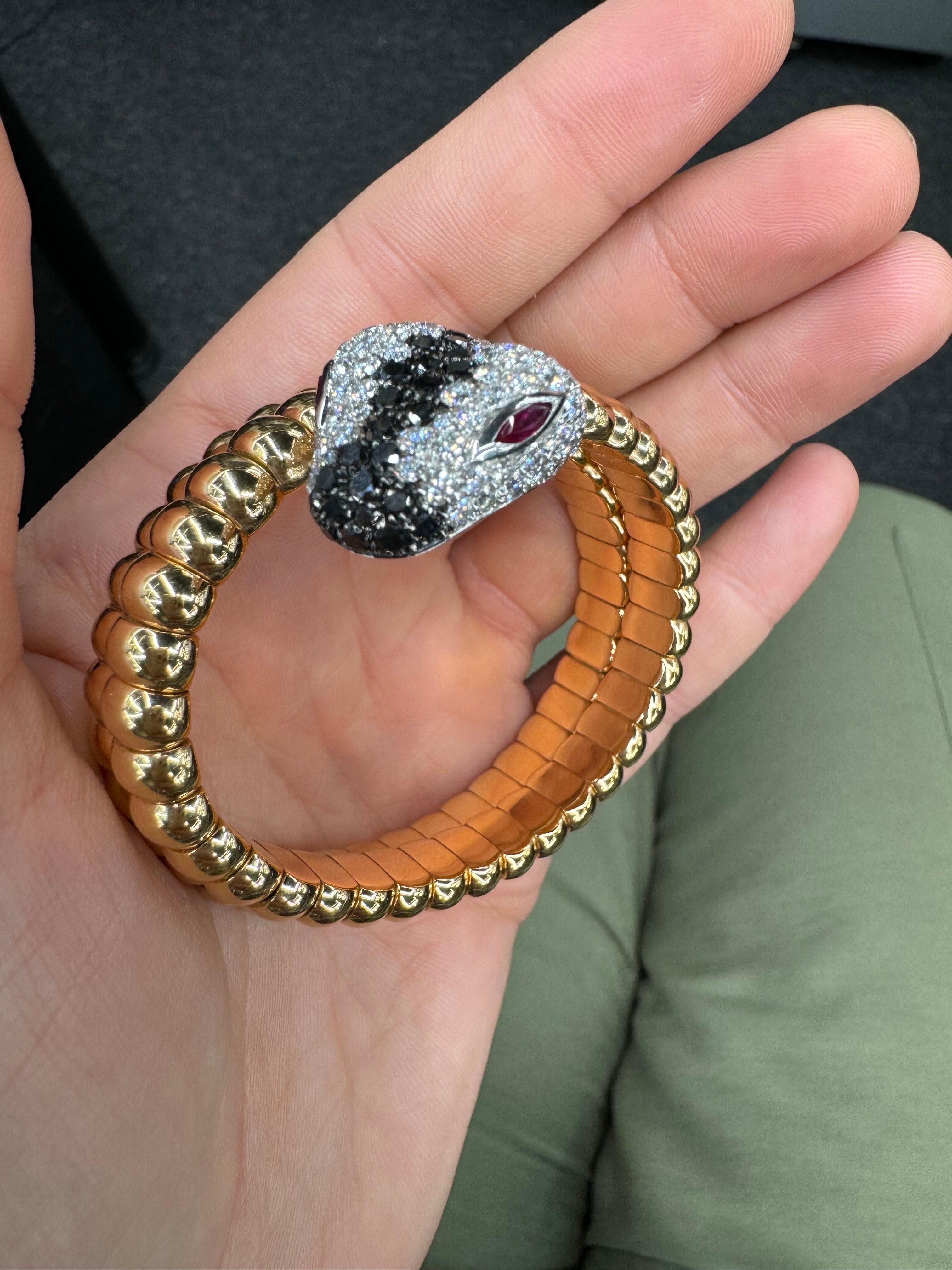 Italian Black & White Diamond Snake Bangle Wrap Bracelet 106.1 Grams 4