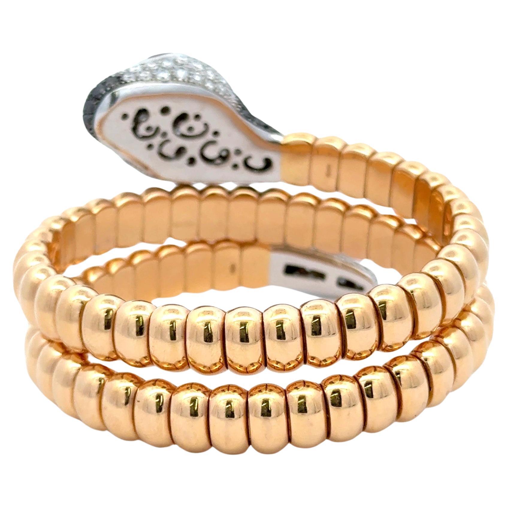 Contemporary Italian Black & White Diamond Snake Bangle Wrap Bracelet 106.1 Grams