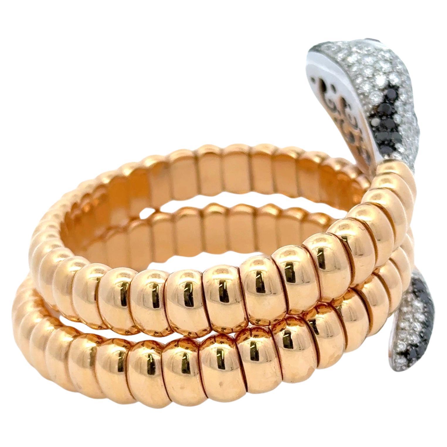 Italian Black & White Diamond Snake Bangle Wrap Bracelet 106.1 Grams In New Condition In New York, NY