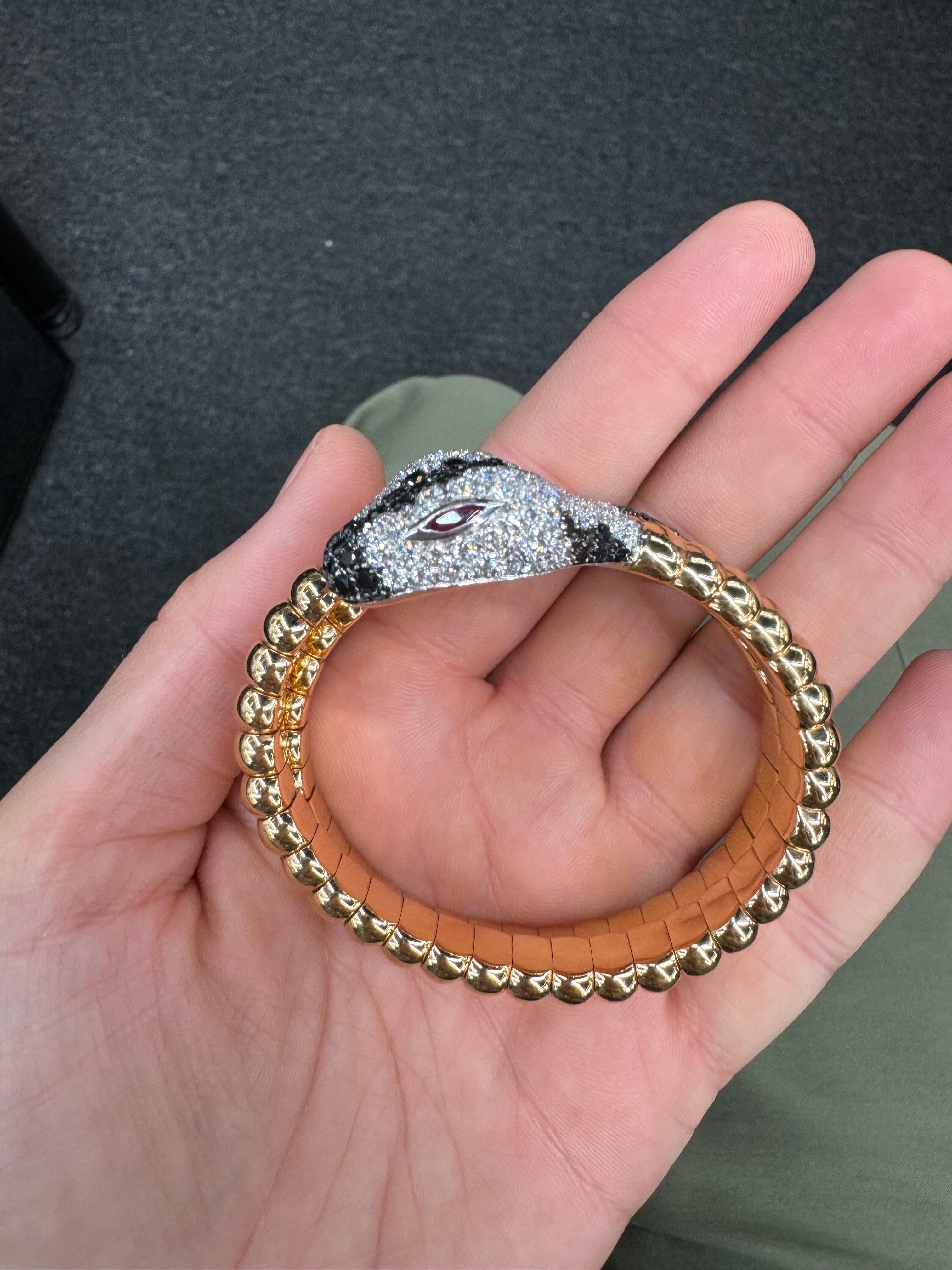 Italian Black & White Diamond Snake Bangle Wrap Bracelet 106.1 Grams 1