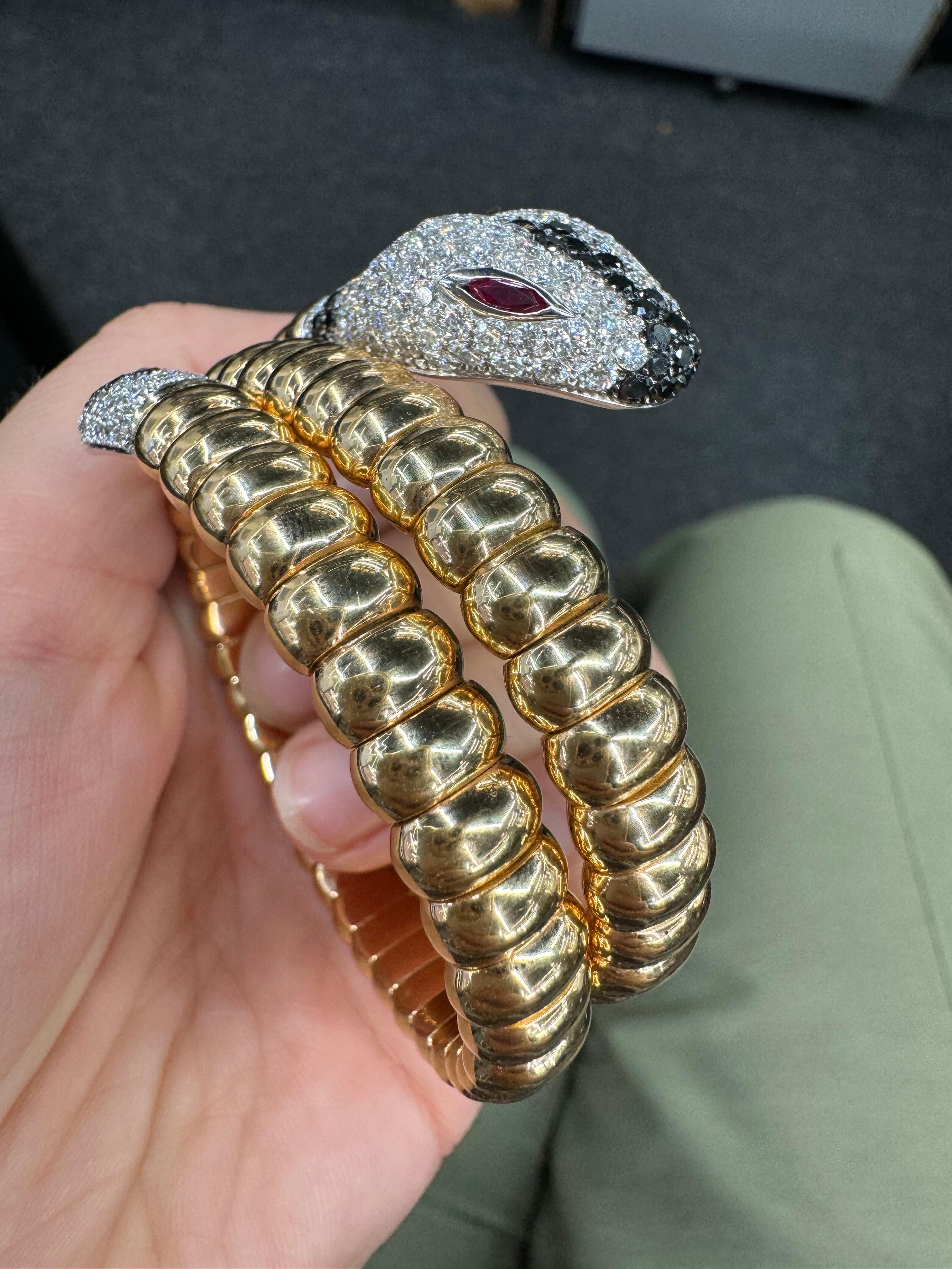 Italian Black & White Diamond Snake Bangle Wrap Bracelet 106.1 Grams 3
