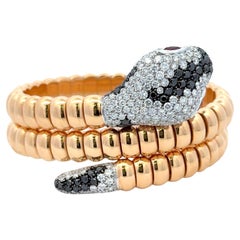 Italian Black & White Diamond Snake Bangle Wrap Bracelet 106.1 Grams