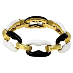 Italian Black & White Enamel Anchor Link Bracelet Set in 18k, Ca 1970