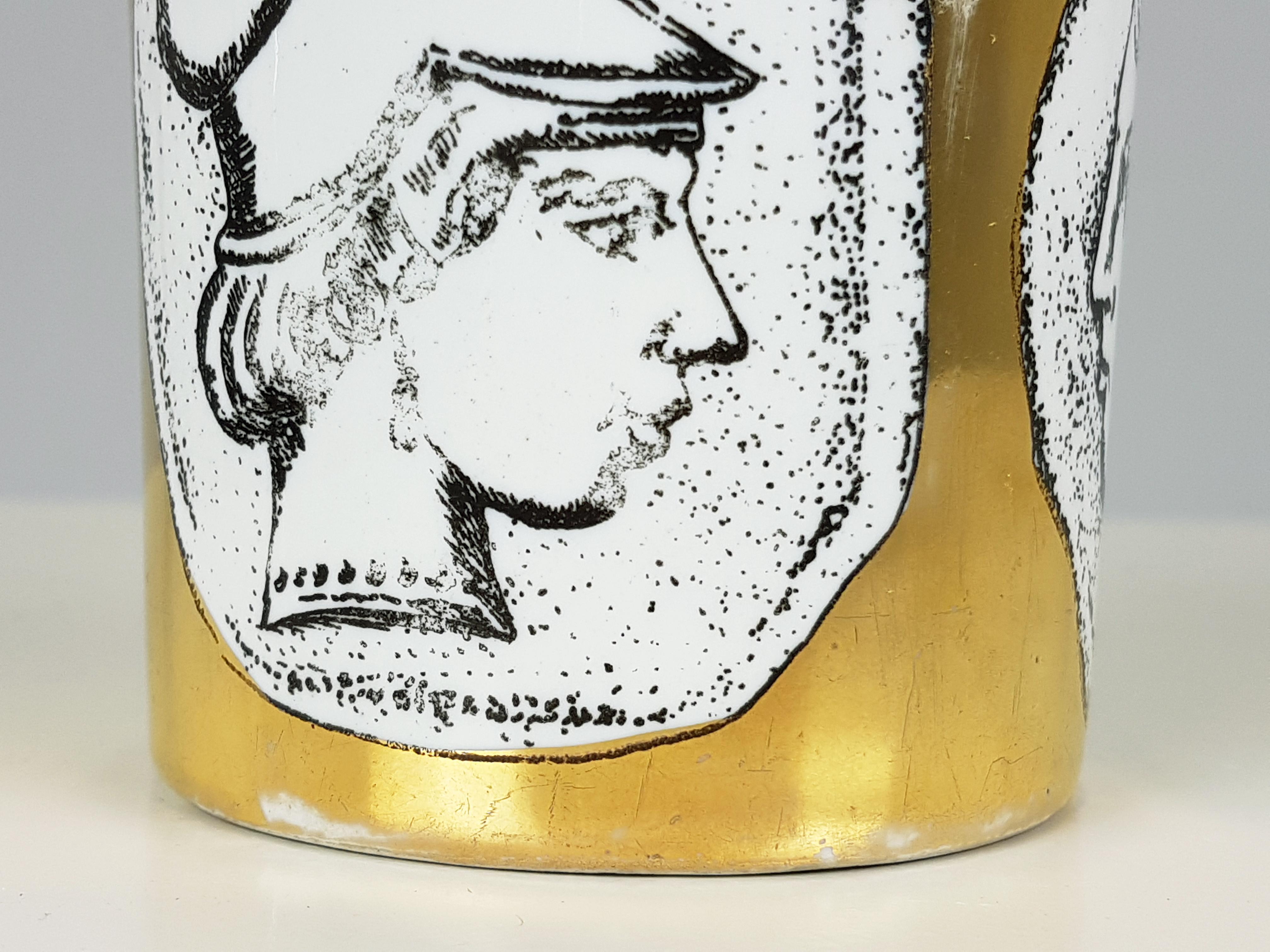 Gilt Italian Black White & Golden 1960s Cup / Pencil Holder by Bucciarelli