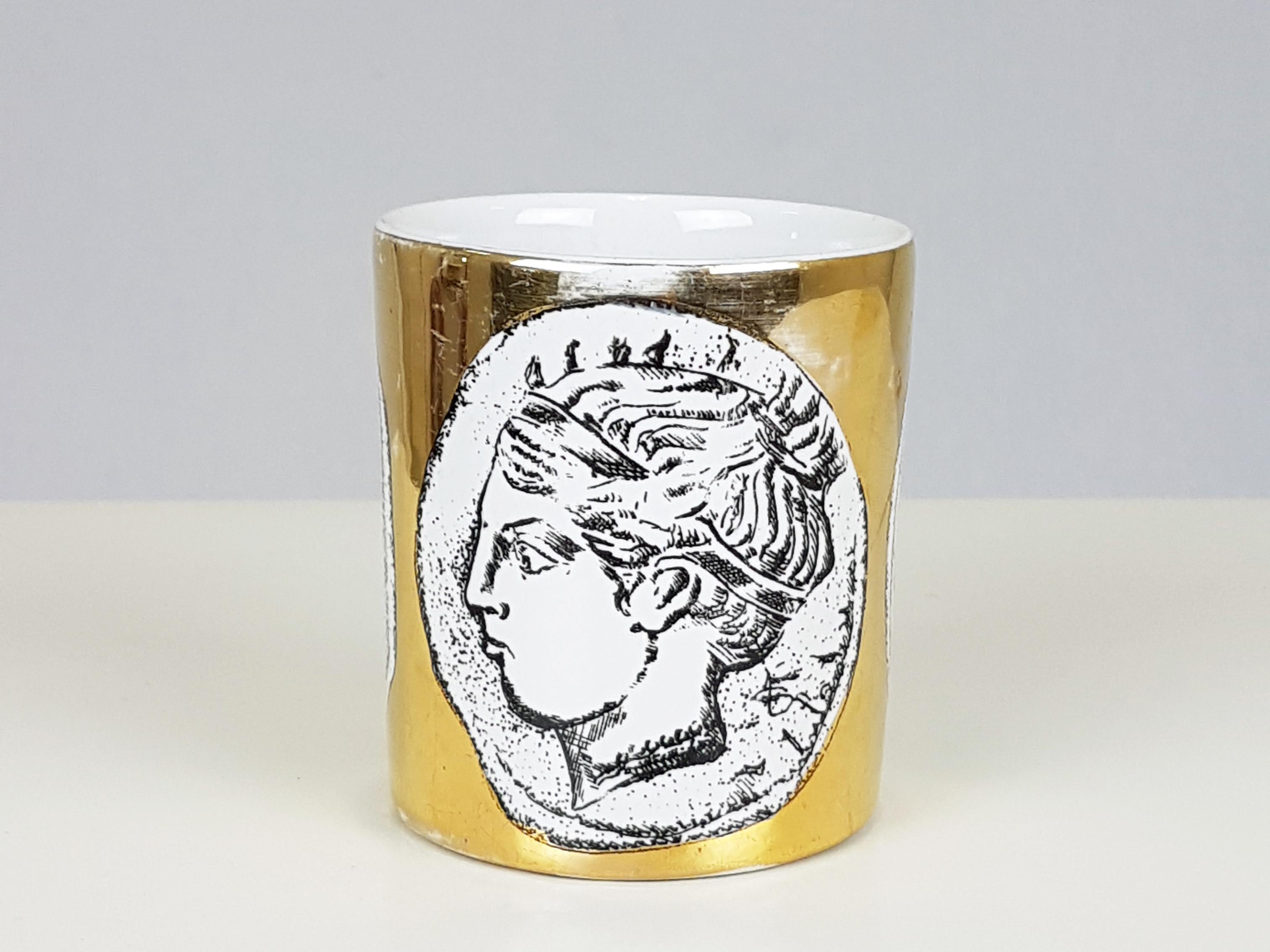 Italian Black White & Golden 1960s Cup / Pencil Holder by Bucciarelli In Good Condition In Varese, Lombardia