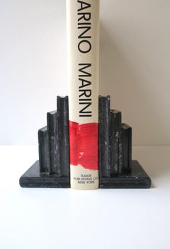 Italian Black White Marble 'Book' Bookends, Pair