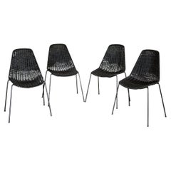 Italian Black Wicker Chairs by Campo and Graffi