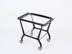 Italian Black Wood and Brass Serving Bar Cart, Parisi for De Baggis, 1950s
