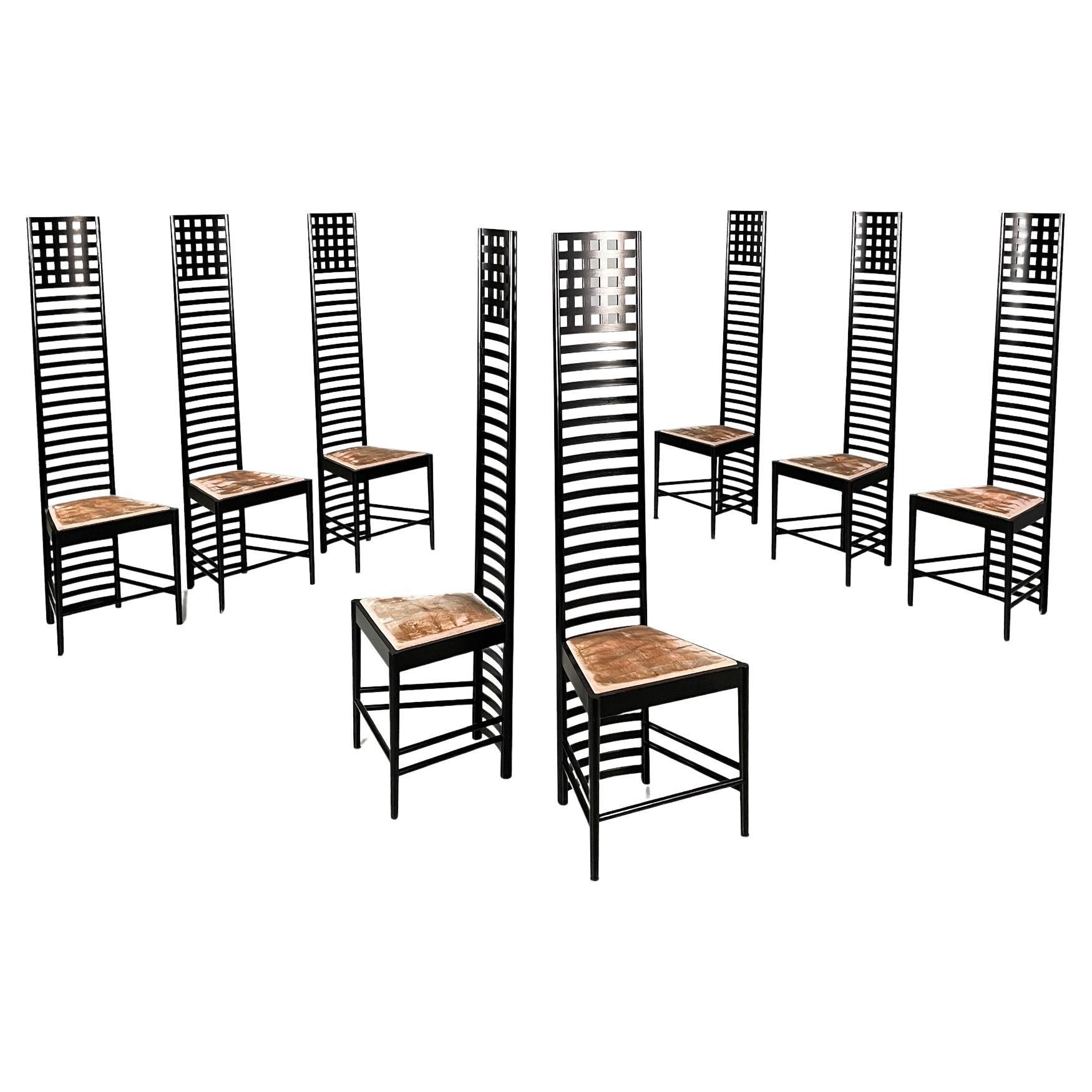 Italienische Stühle aus schwarzem Holz Hill House von Charles Rennie Mackintosh Cassina, 1980er Jahre im Angebot