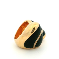 Italian Ebony Wood and Diamond Statement Ring in 18K Yellow Gold, Circa 1990