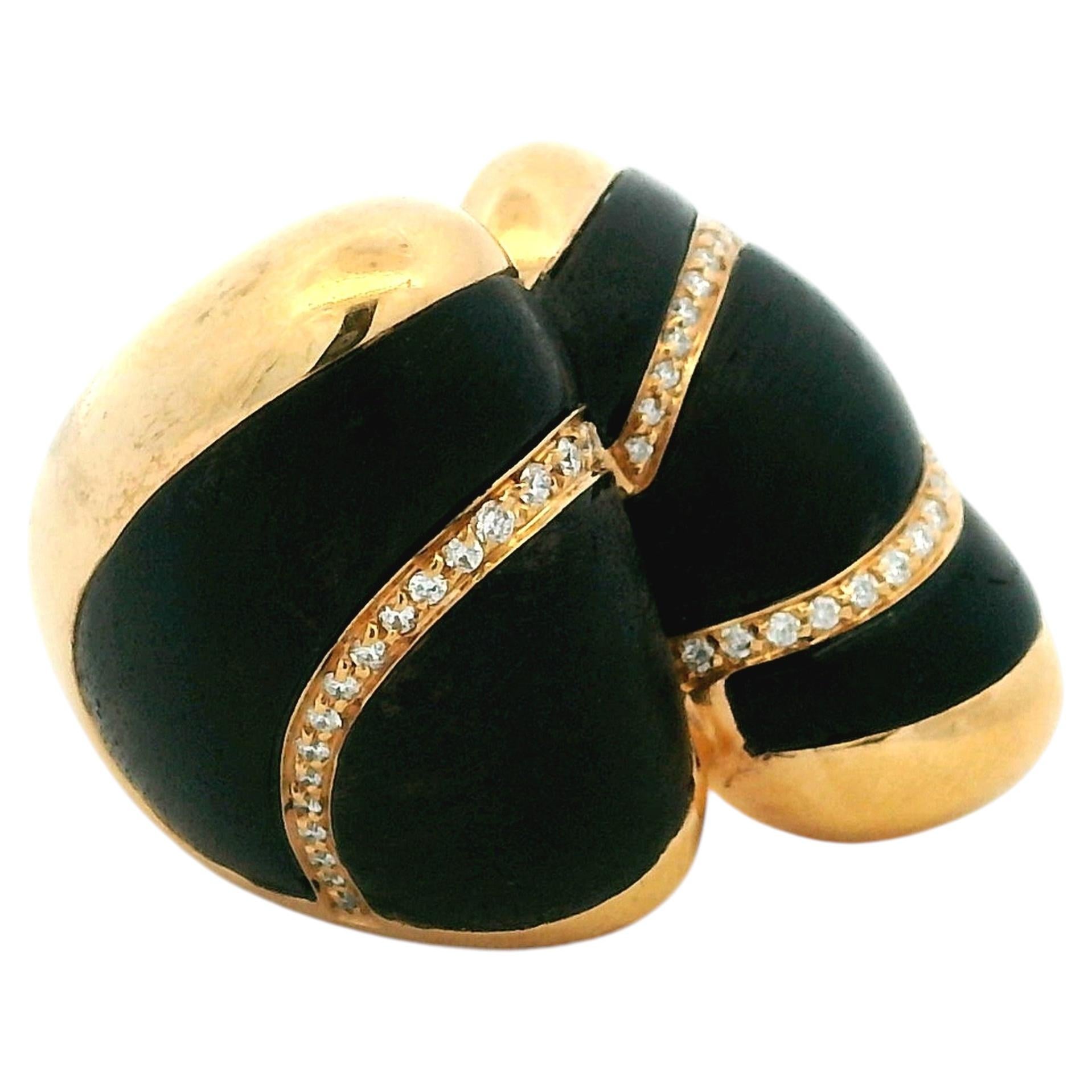 Italian Ebony Wood and Diamond Statement Ring in 18K Yellow Gold, Circa 1990 For Sale