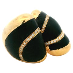 Italian Ebony Wood and Diamond Statement Ring in 18K Yellow Gold, Circa 1990