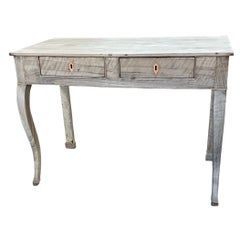 Italian Bleached Mahogany Writing Desk / Console Table With Cabriole Legs