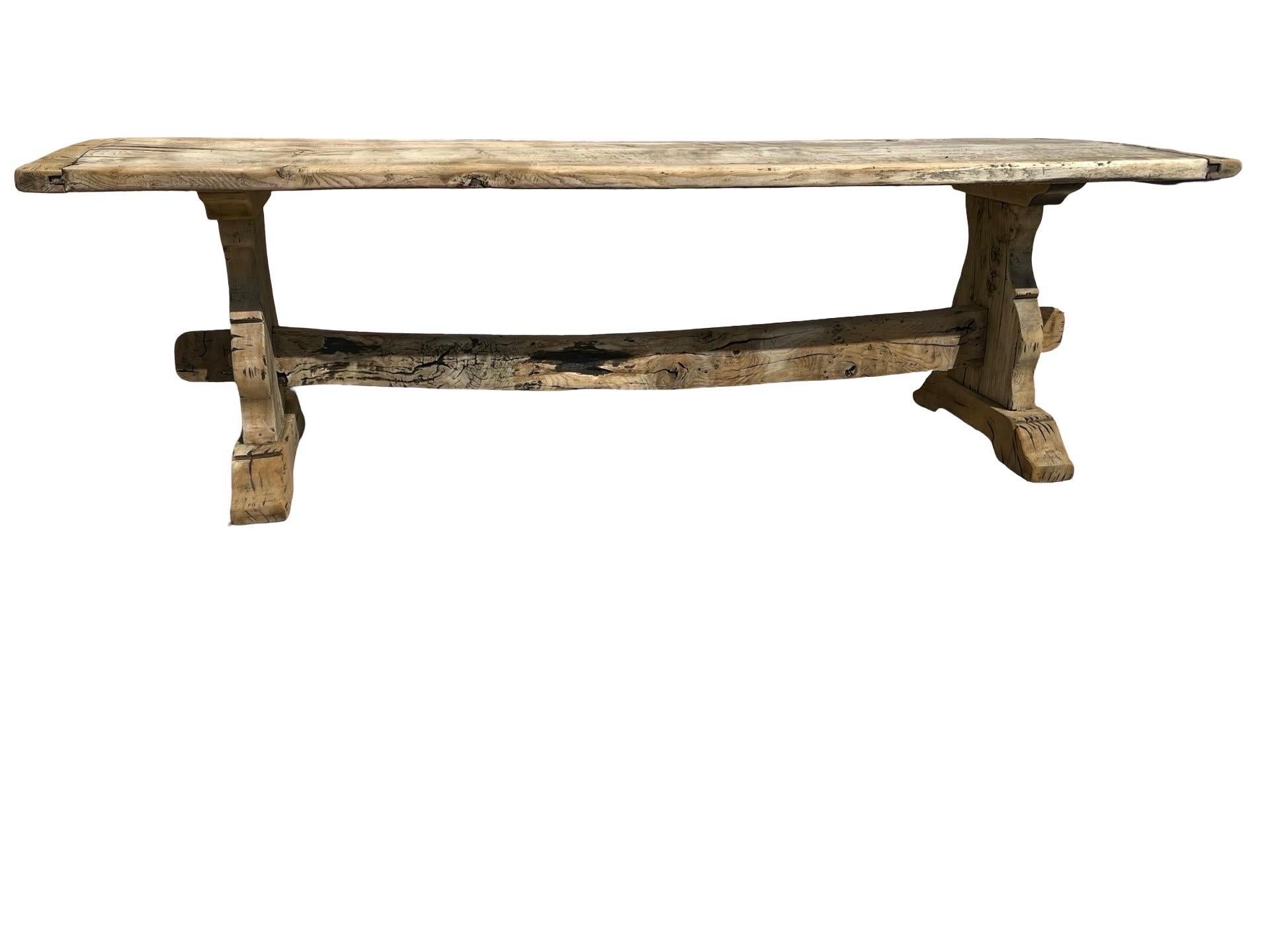 Châtaignier Table de salle à manger / table à tréteaux italienne en chêne blanchi et châtaignier, années 1800 en vente