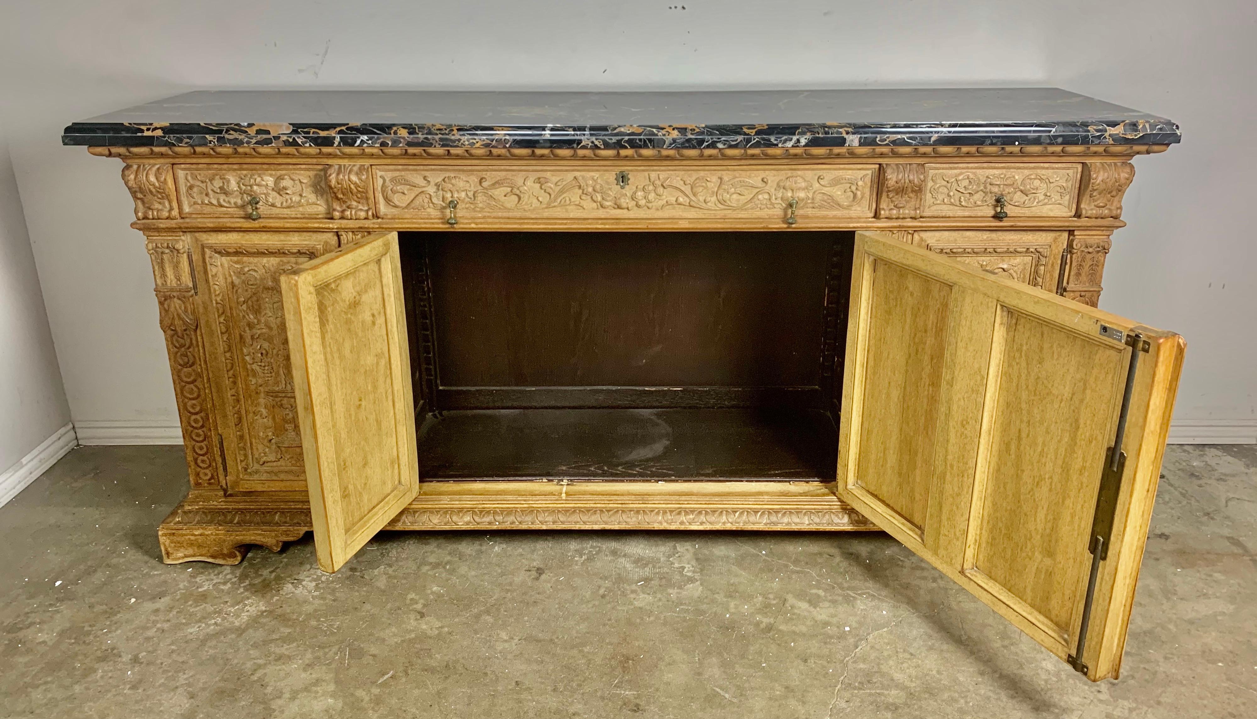 Italian Bleached Walnut Credenza with Marble Top, circa 1900 5