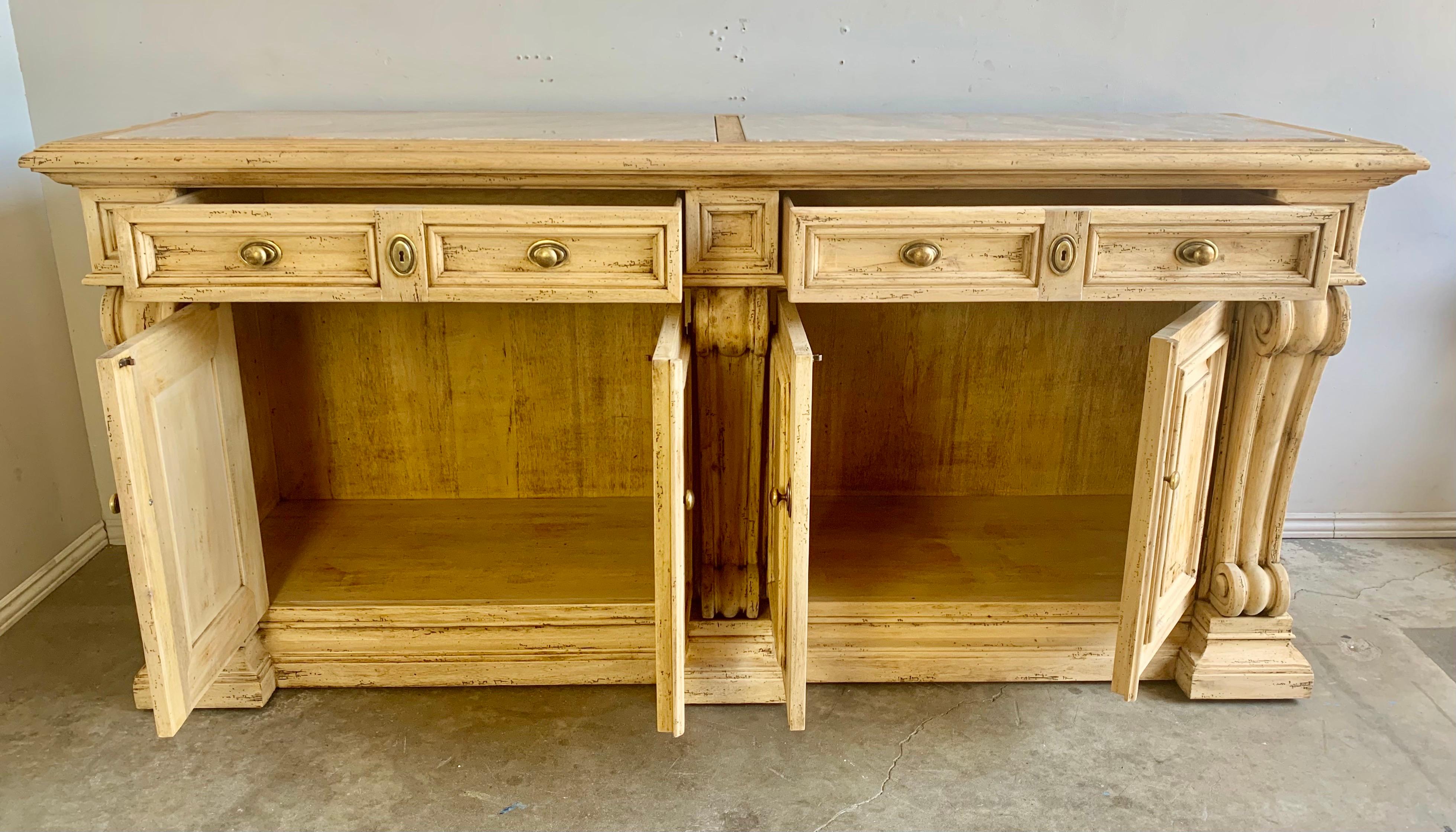 Mid-20th Century Italian Bleached Walnut Sideboard w/ Storage and Marble Top For Sale