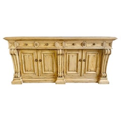 Italian Bleached Walnut Sideboard w/ Storage and Marble Top