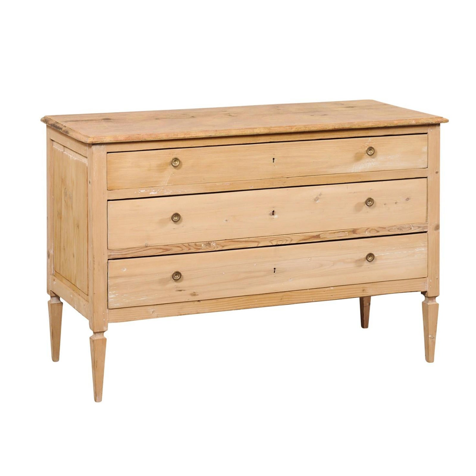 Arcón Italiano de Madera Blanqueada con Tapa de Imitación de Mármol, Siglo XIX en venta