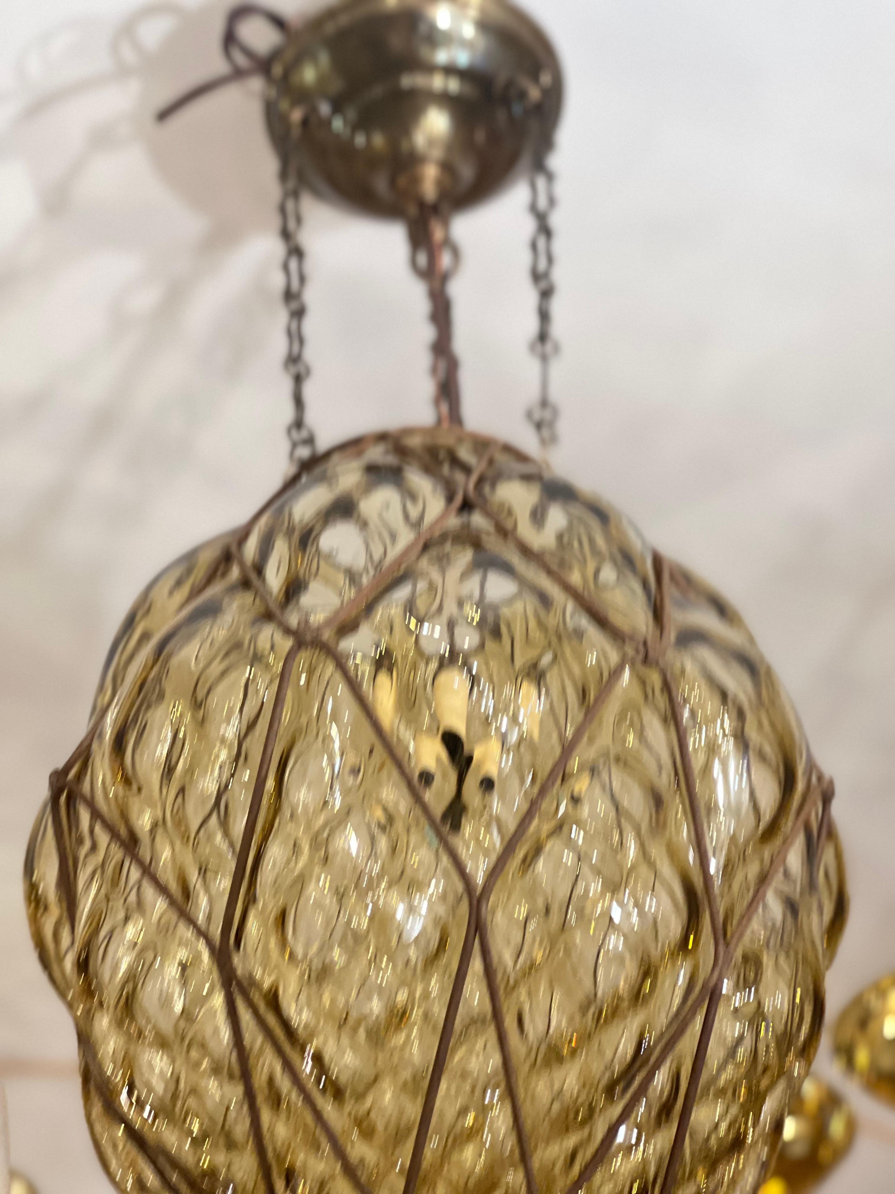 Italian Blown Amber Glass Lantern In Good Condition For Sale In New York, NY