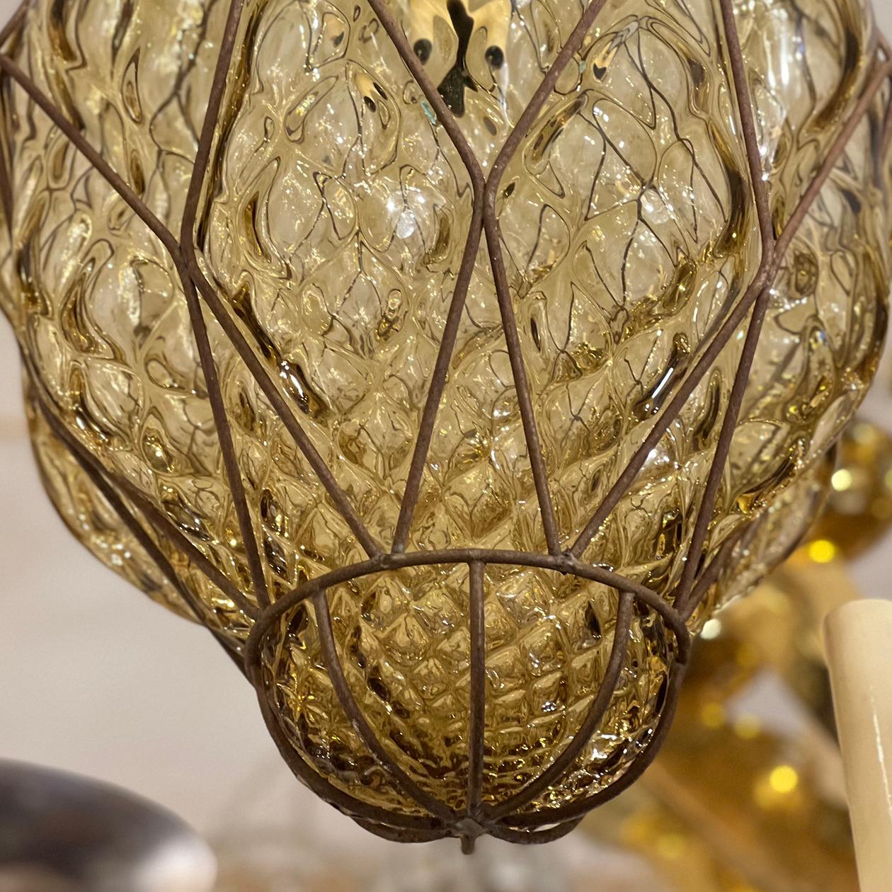 Blown Glass Italian Blown Amber Glass Lantern For Sale