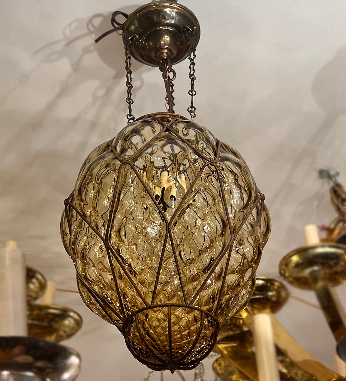 Italian Blown Amber Glass Lantern For Sale 3