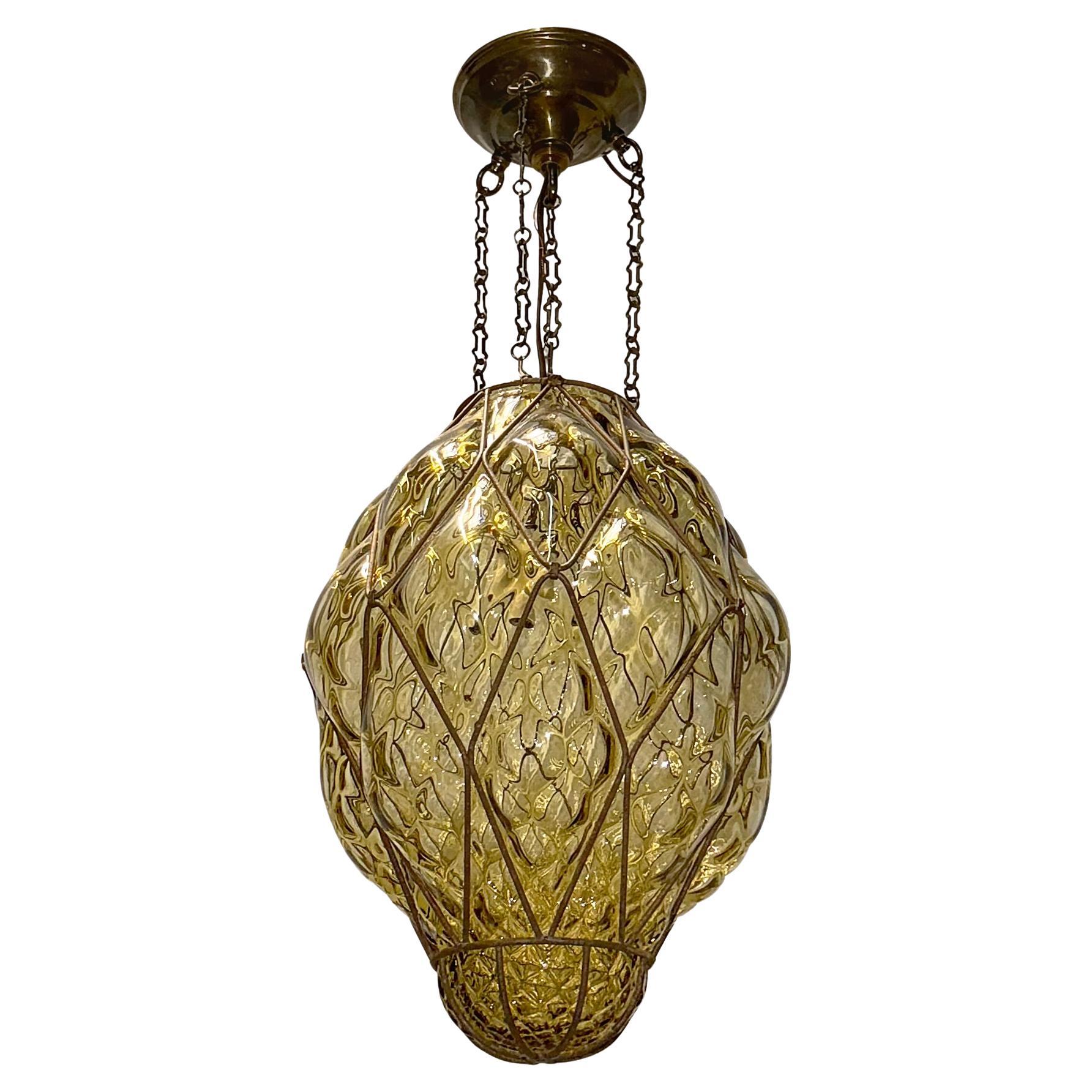 Italian Blown Amber Glass Lantern For Sale