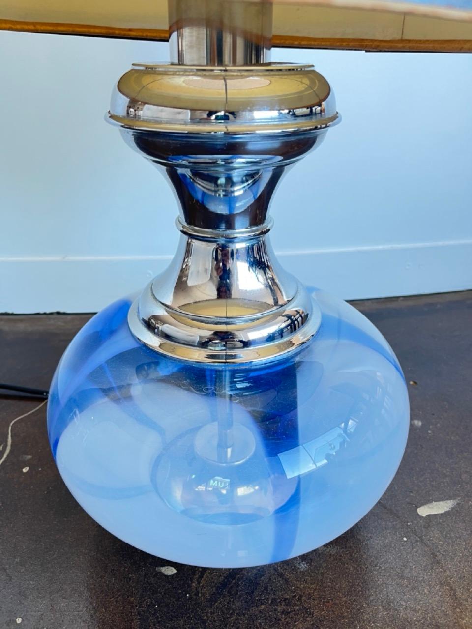 Italian Blown Glass and Chrome Table Lamp 1970s

68cm tall with lampshade 