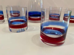 Italian Blown Glass Drink Set with Ground Bottoms