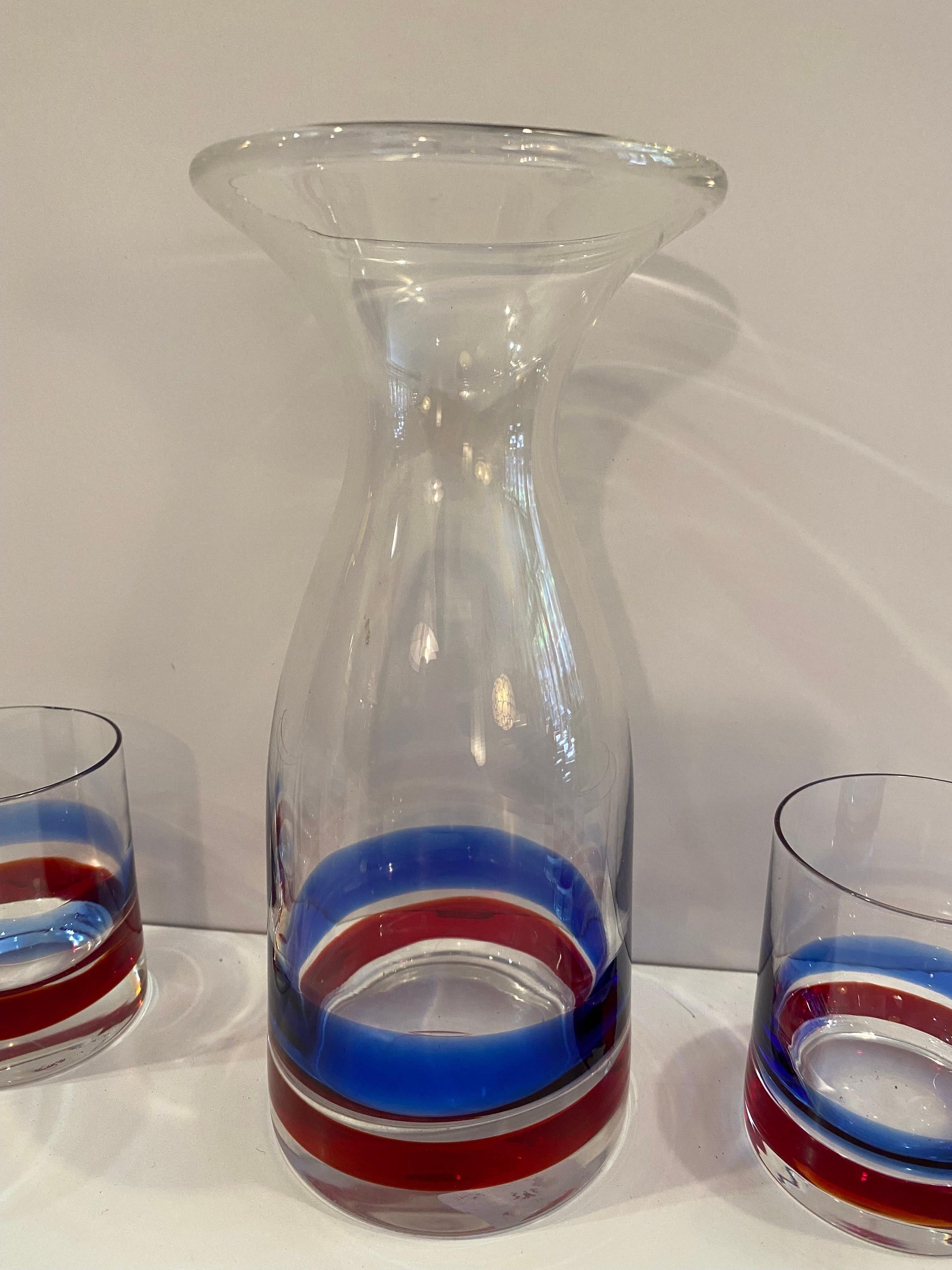 Mid-Century Modern Italian Blown Glass Drink Set with Ground Bottoms For Sale