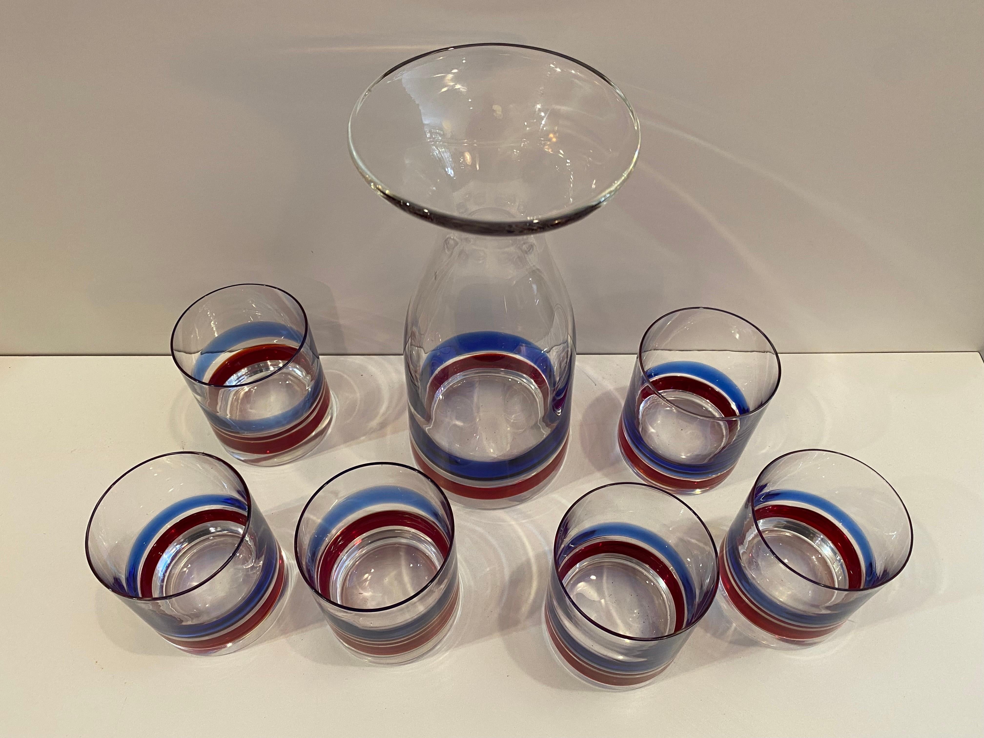 Italian Blown Glass Drink Set with Ground Bottoms For Sale 2