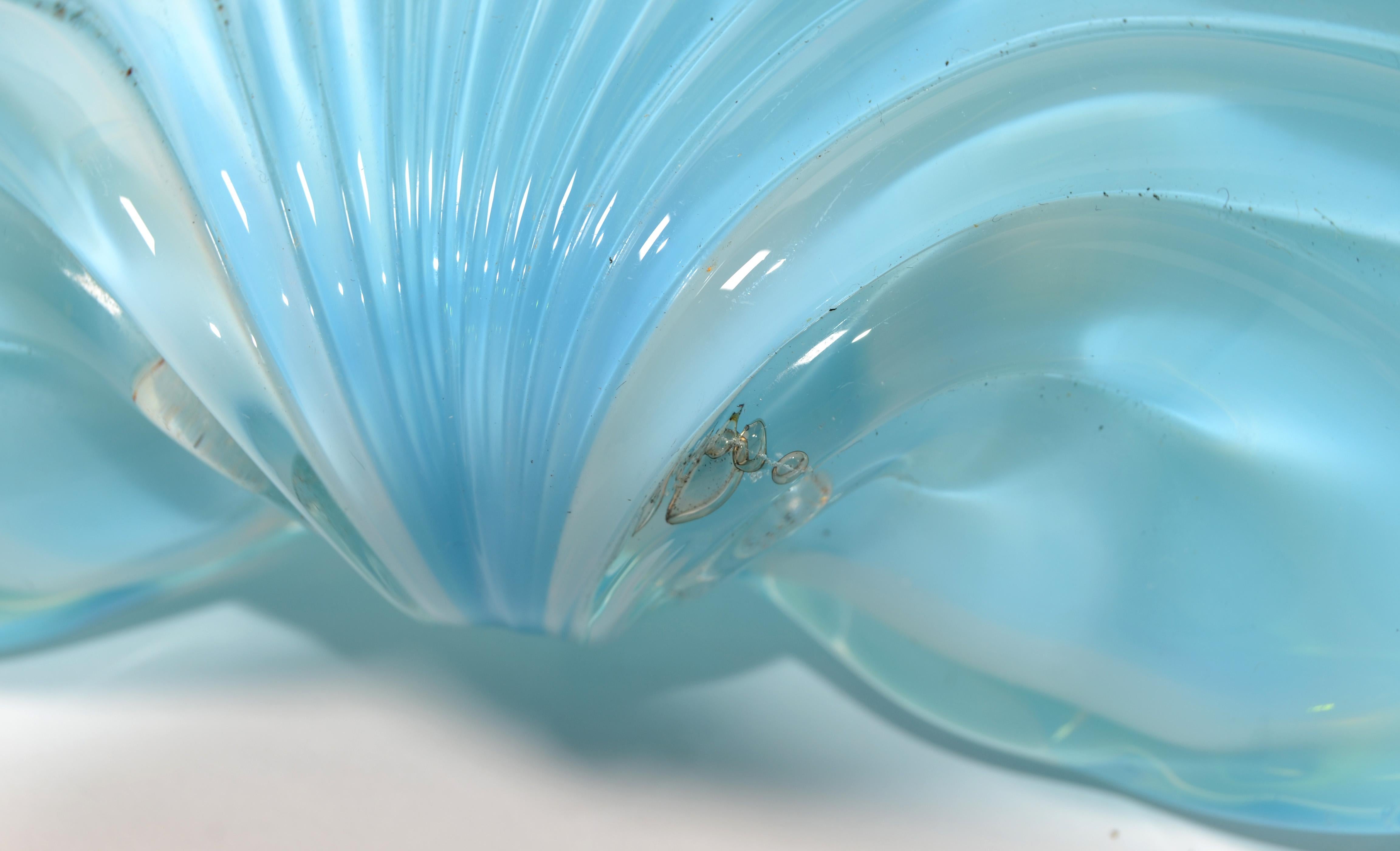 Italian Blown Murano Glass Blue Goldenrod Clam Shell Shaped Catchall Bowl For Sale 3