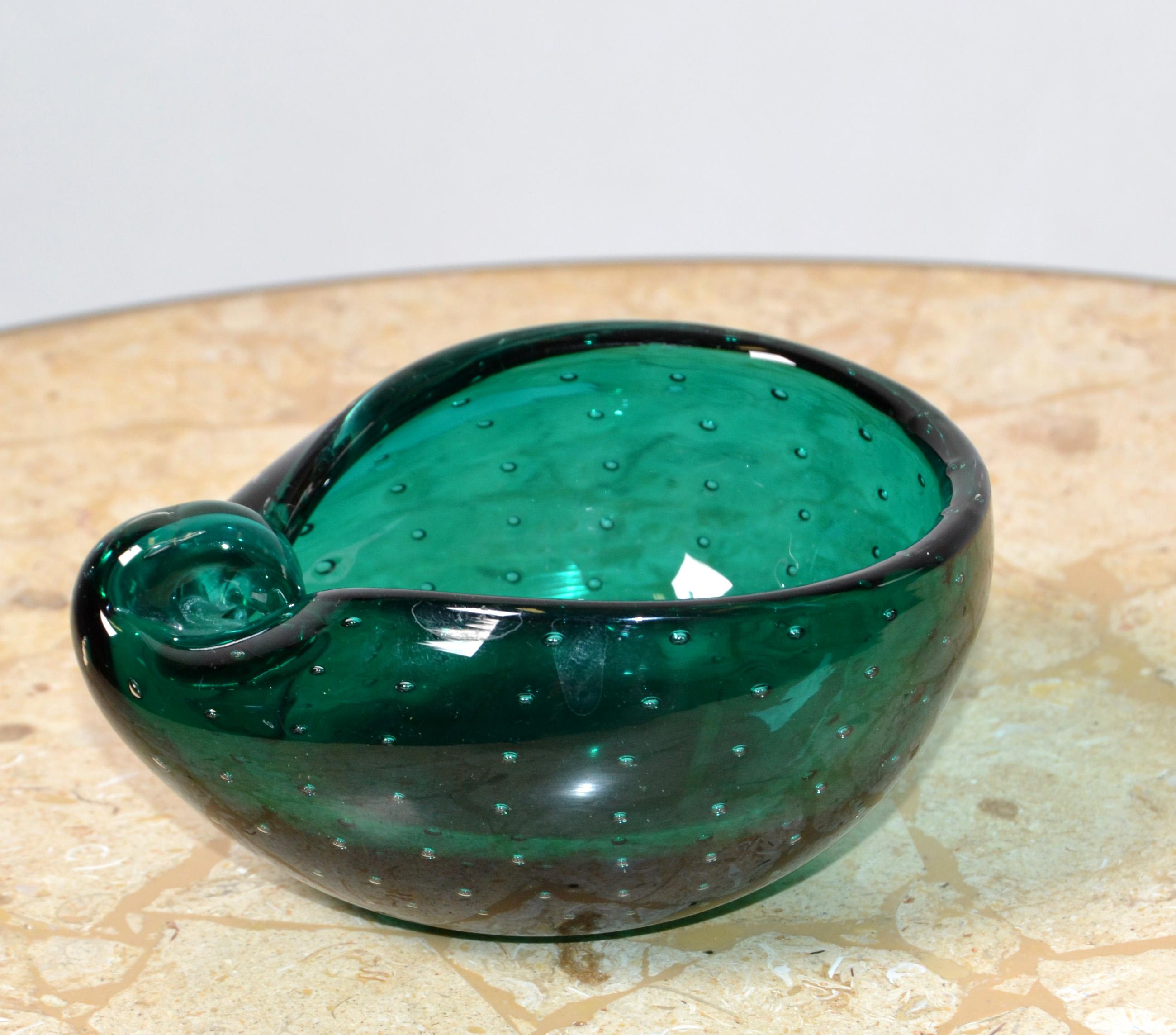Italian Blown Murano Glass Green Bubble Oval Shaped Catchall, Bowl, Ashtray For Sale 3