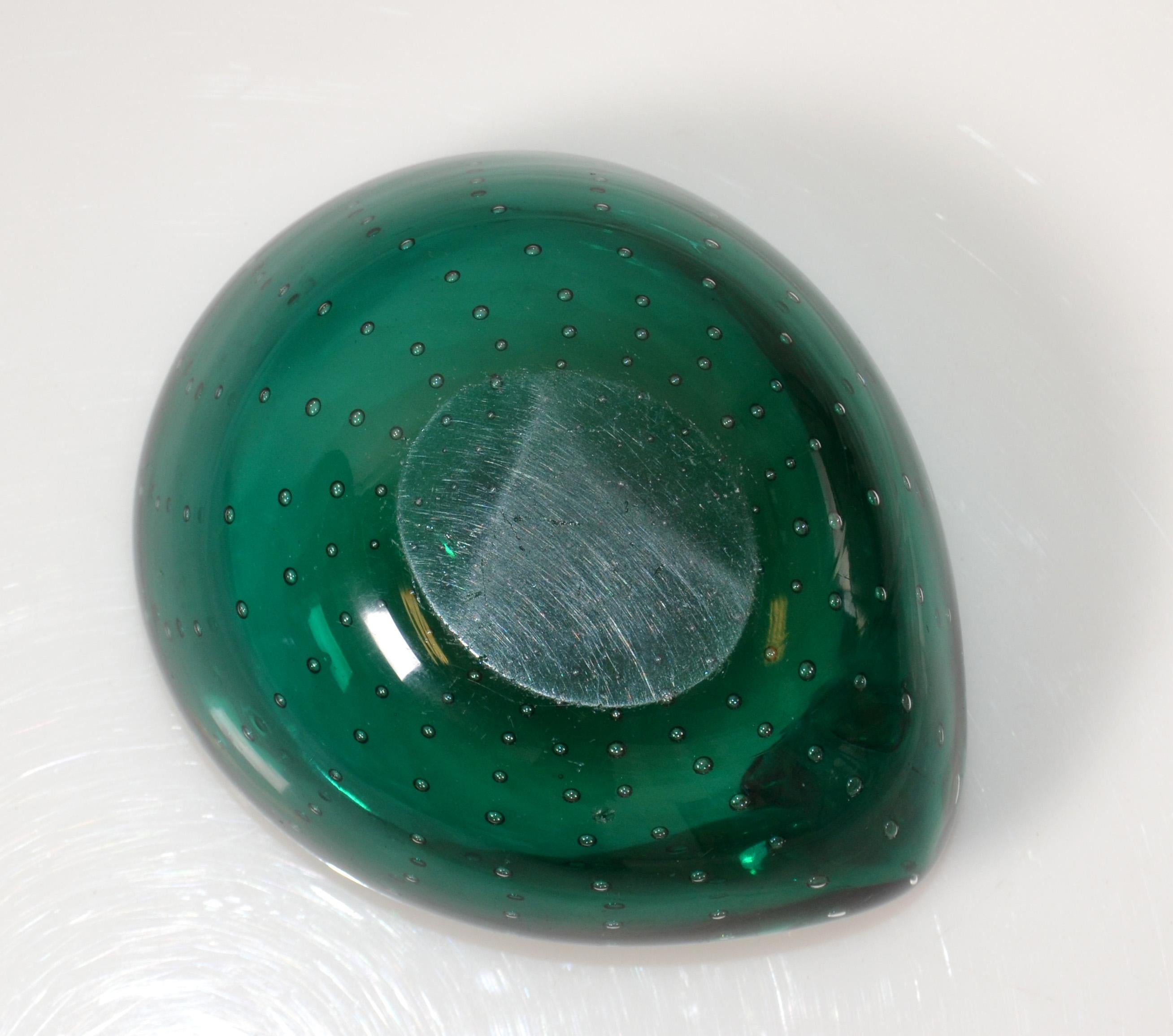 Italian Blown Murano Glass Green Bubble Oval Shaped Catchall, Bowl, Ashtray For Sale 4