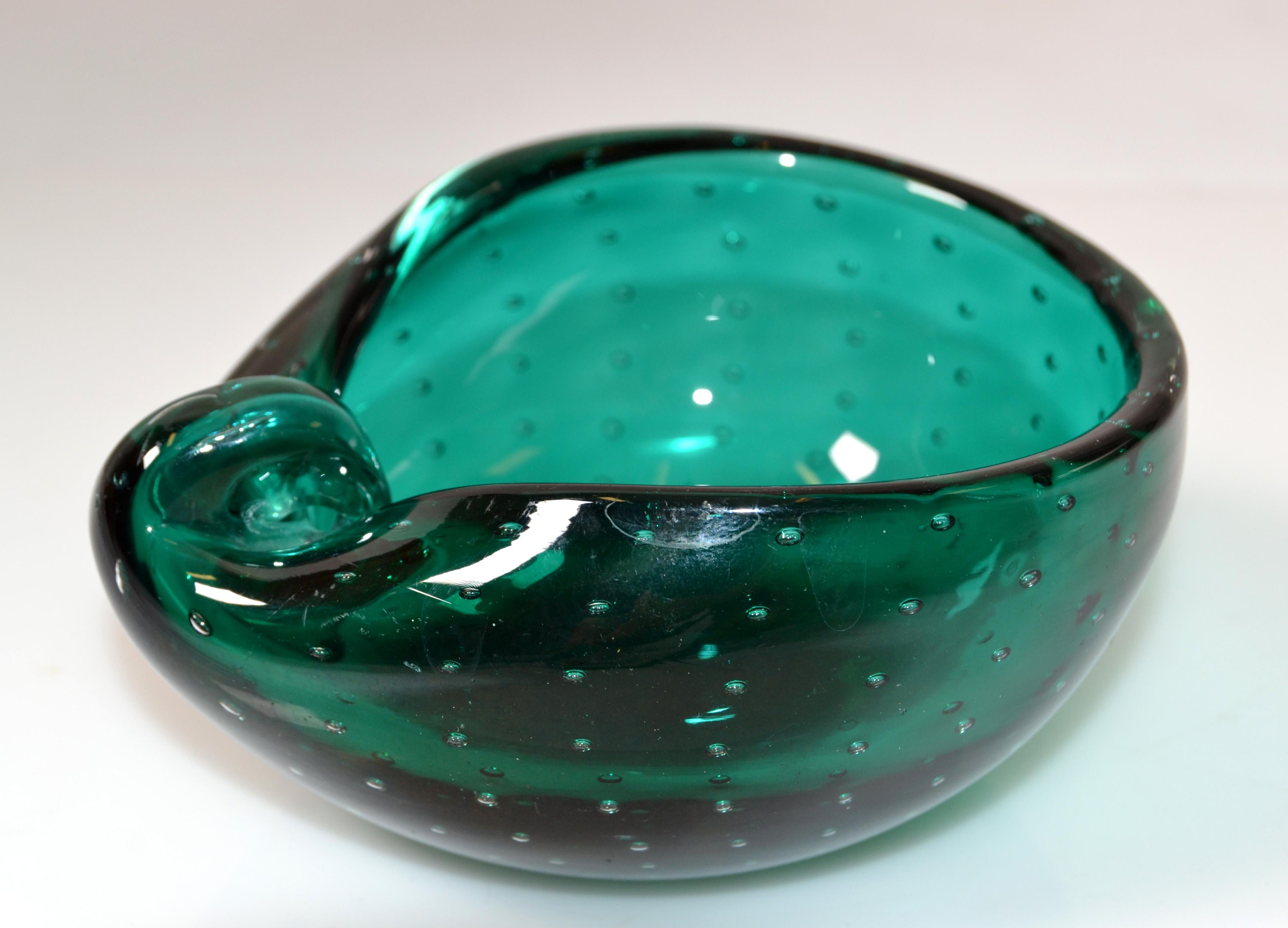 Italian Blown Murano Glass Green Bubble Oval Shaped Catchall, Bowl, Ashtray For Sale 5