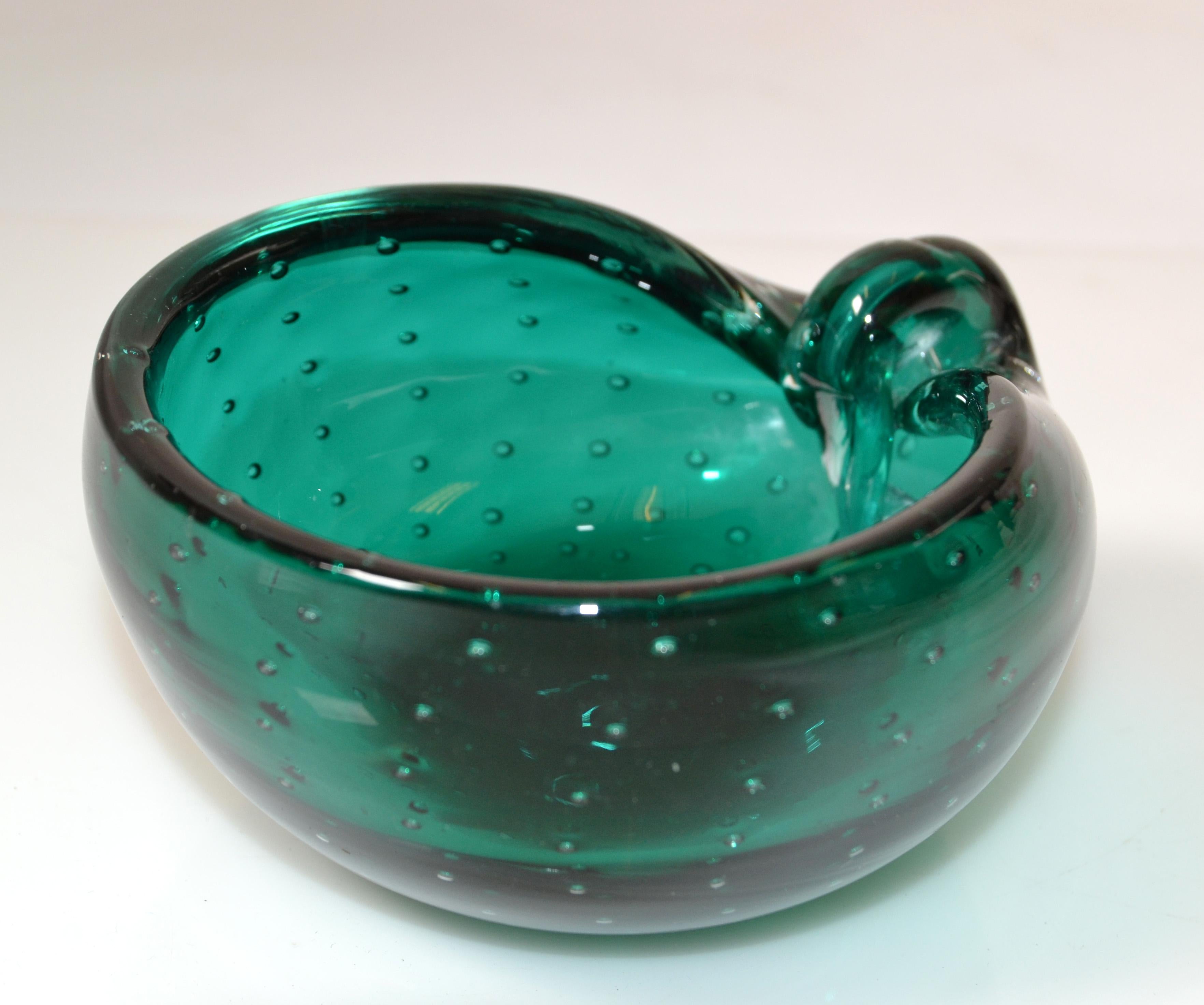 Italian Blown Murano Glass Green Bubble Oval Shaped Catchall, Bowl, Ashtray For Sale 1