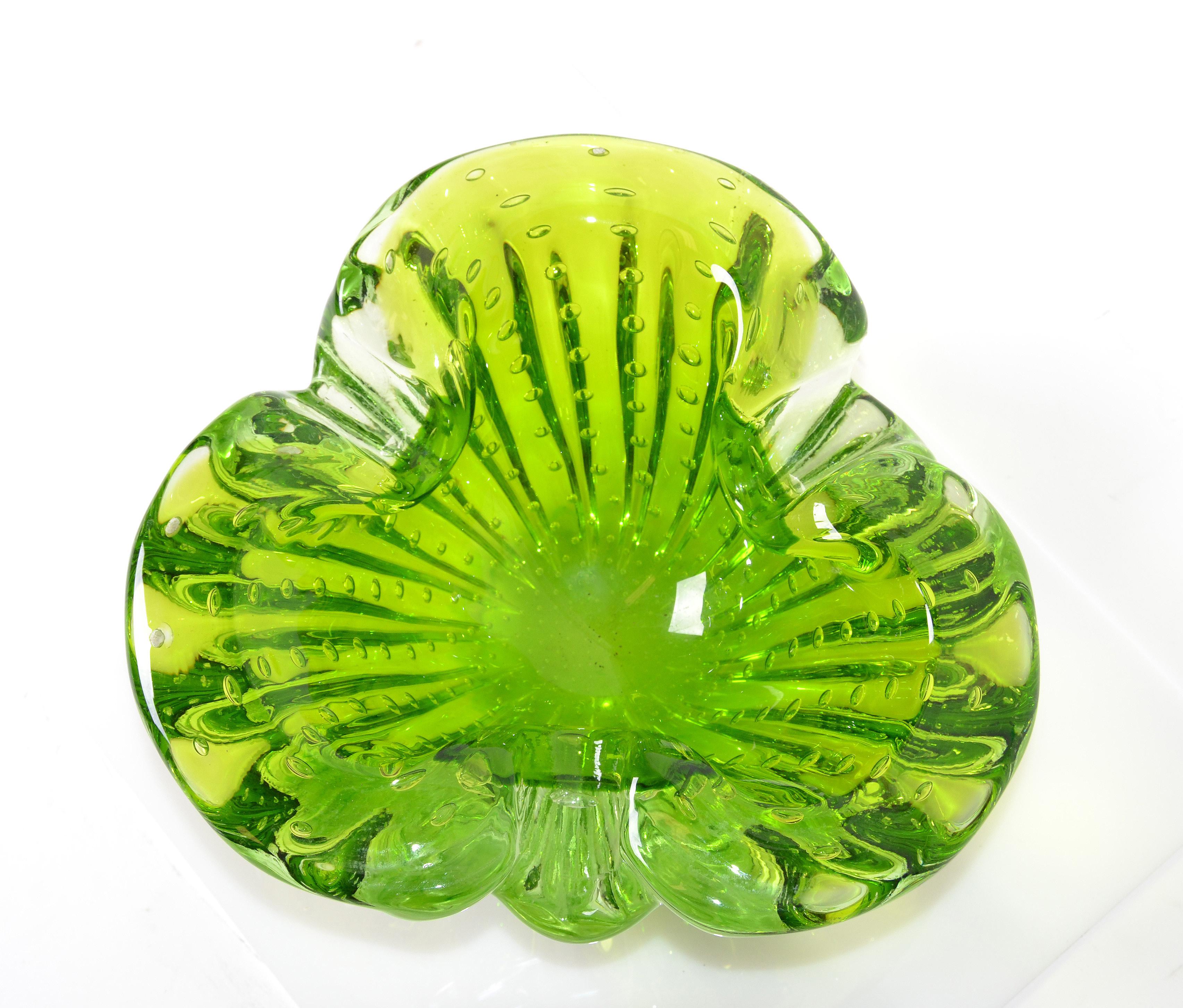 Italian Blown Murano Glass Neon Green Controlled Bubble Catchall, Bowl, Ashtray 4
