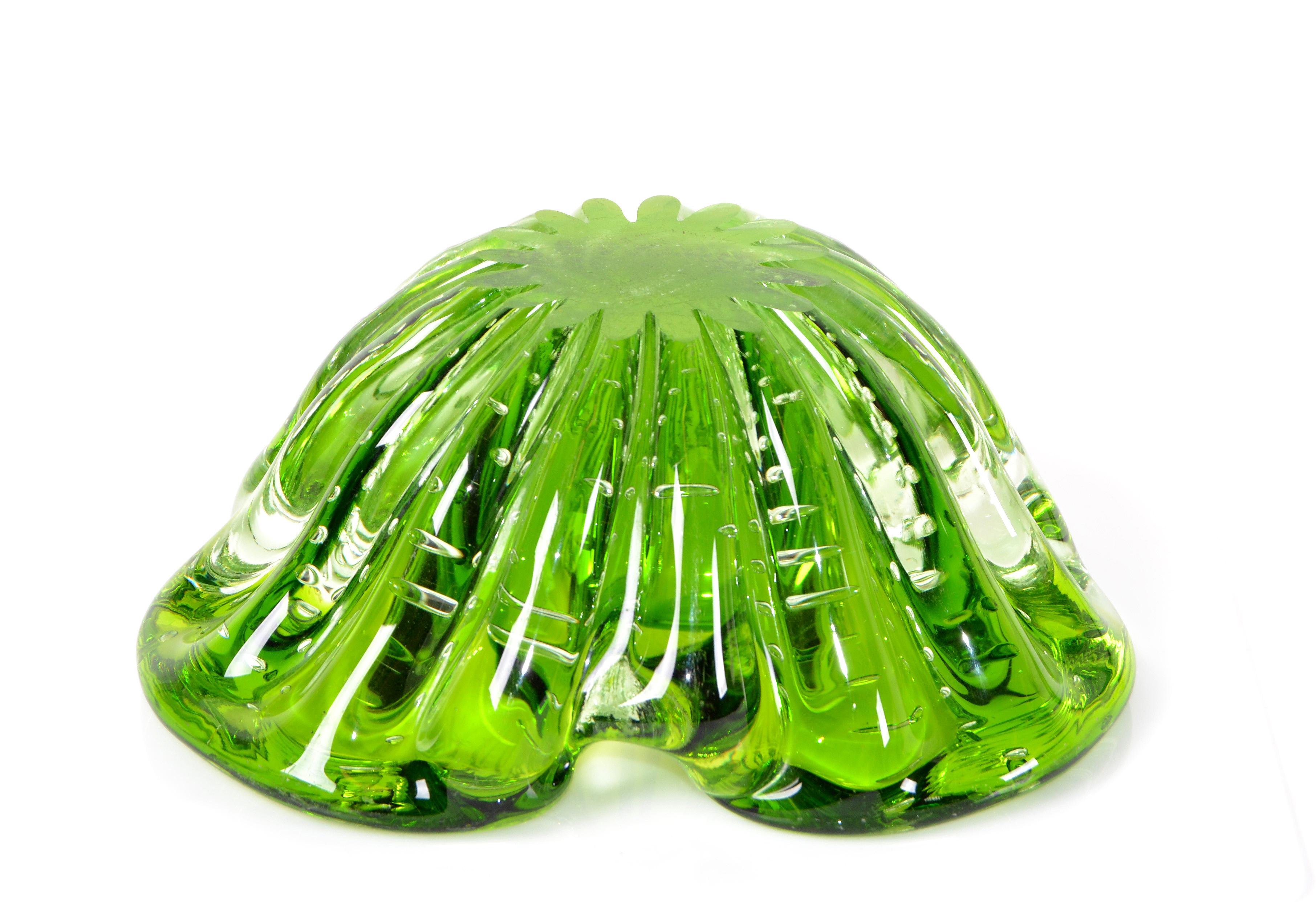 Italian Blown Murano Glass Neon Green Controlled Bubble Catchall, Bowl, Ashtray 1