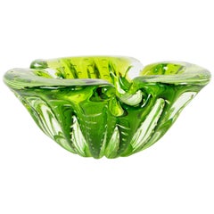 Italian Blown Murano Glass Neon Green Controlled Bubble Catchall, Bowl, Ashtray