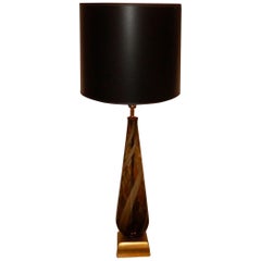Italian Blown Murano Glass Table Lamp in White & Smoked Art Glass