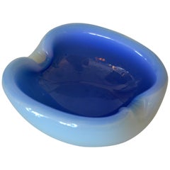 Vintage Italian Blown Murano Glass Two-Color Blue Round Shaped Catchall Bowl