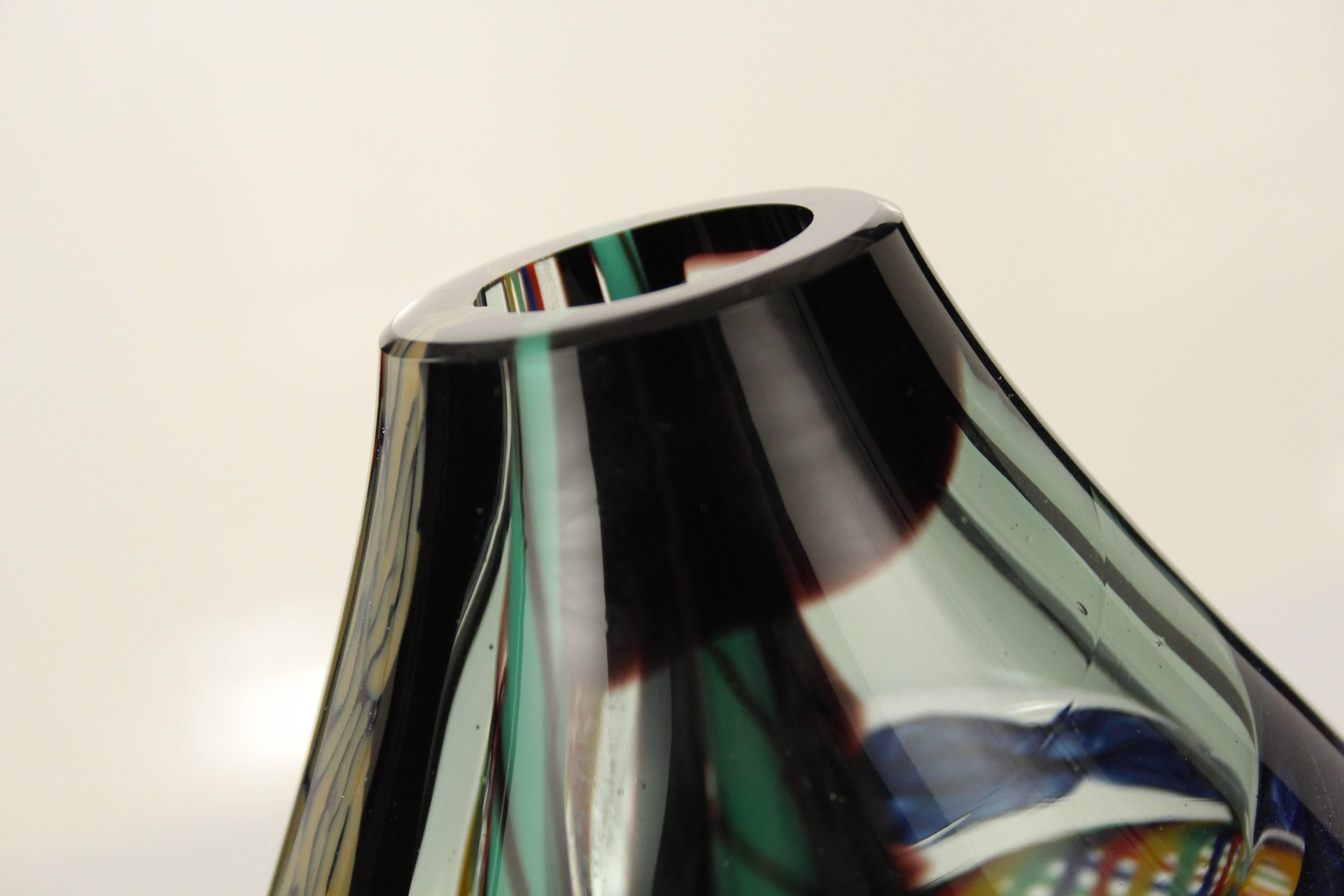 Art Nouveau Italian Blown Murano Glass Vase Multicolor in Typical Venetian Glass Skills  For Sale