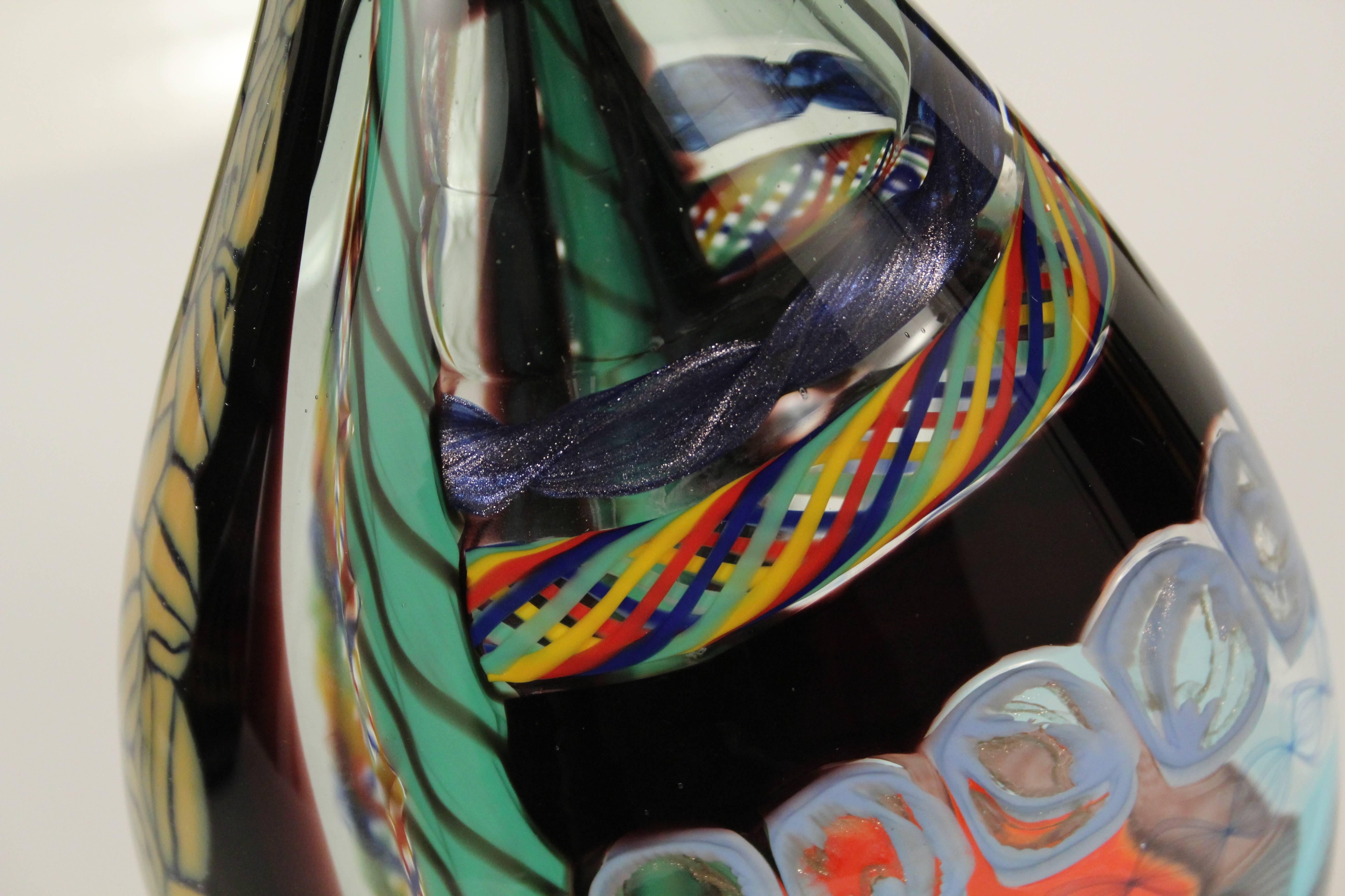 Hand-Crafted Italian Blown Murano Glass Vase Multicolor in Typical Venetian Glass Skills  For Sale