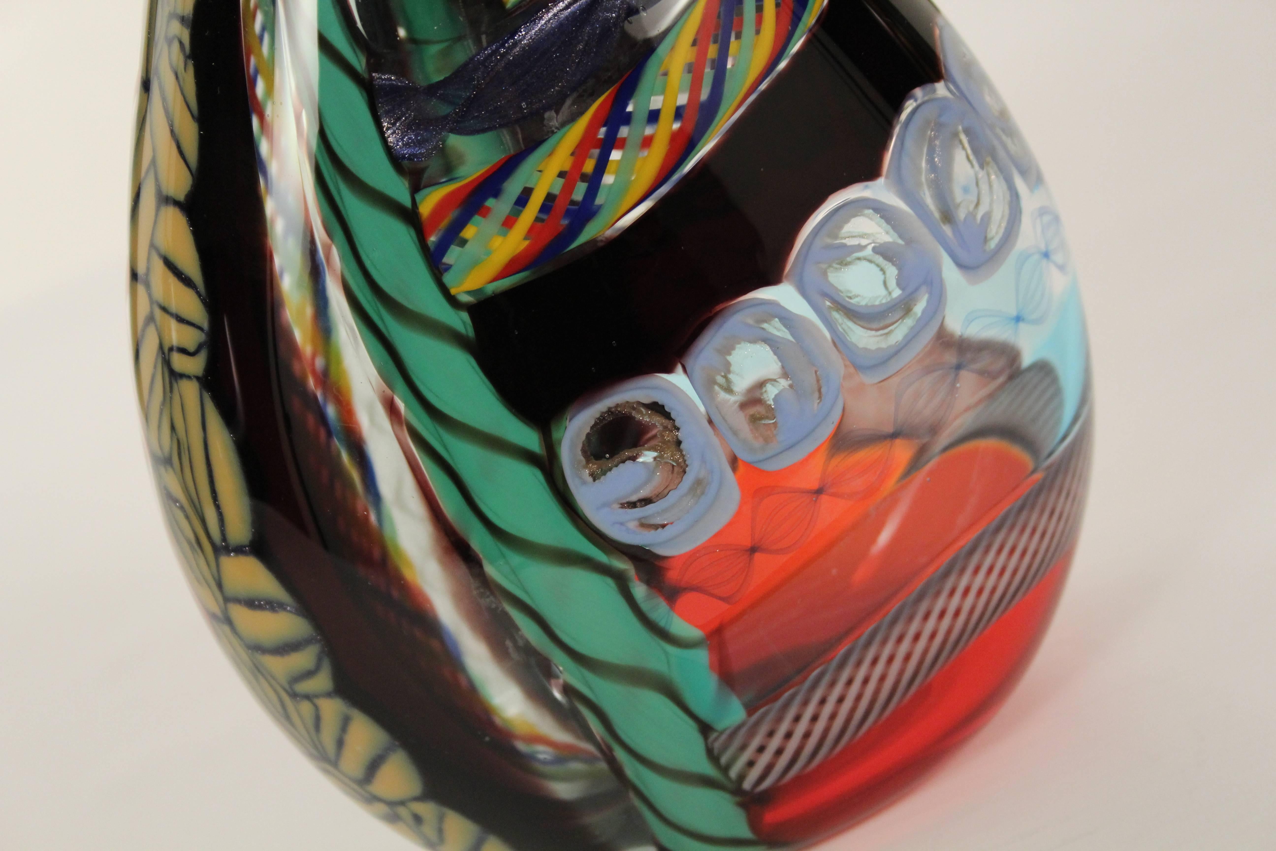 Contemporary Italian Blown Murano Glass Vase Multicolor in Typical Venetian Glass Skills  For Sale