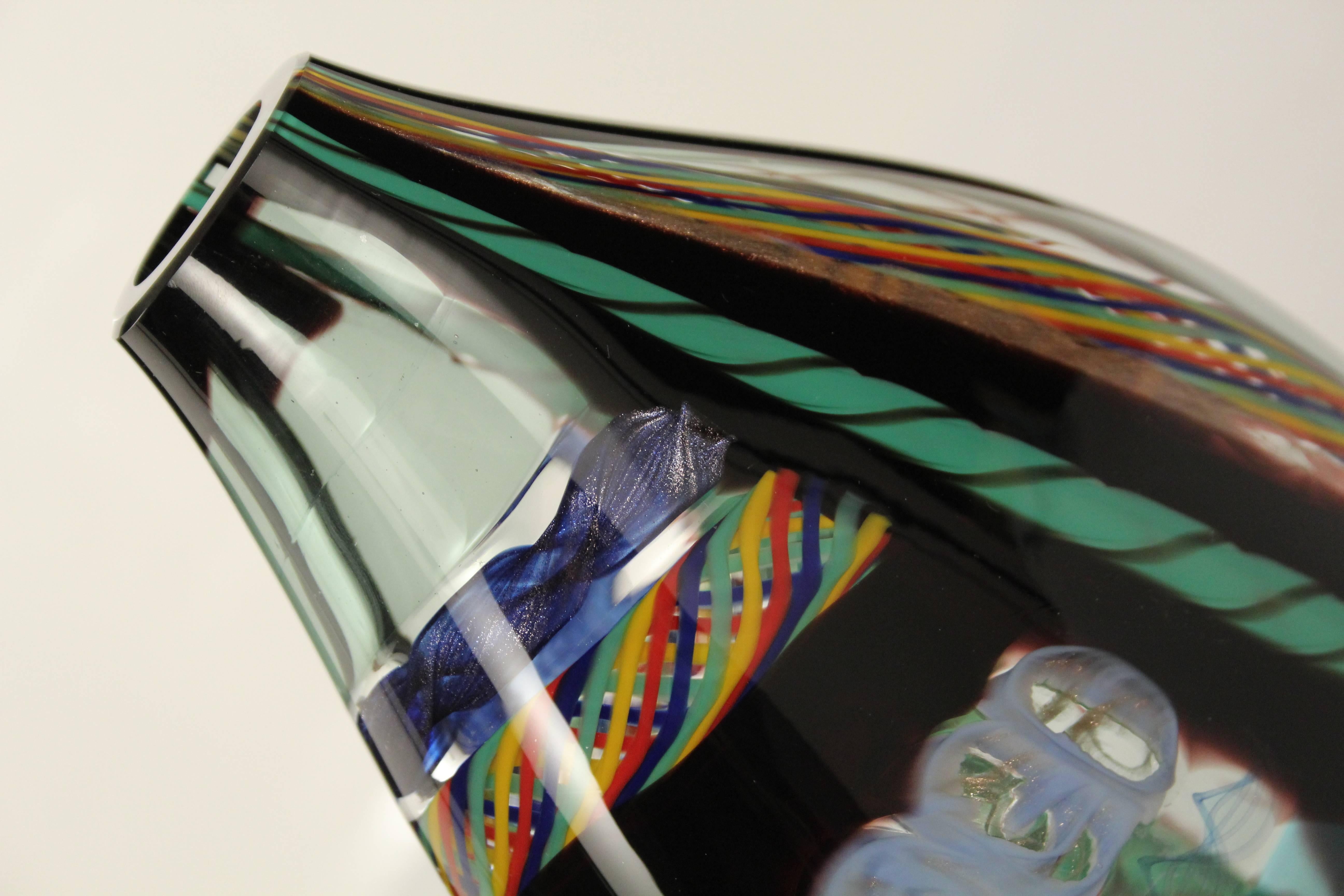 Blown Glass Italian Blown Murano Glass Vase Multicolor in Typical Venetian Glass Skills  For Sale