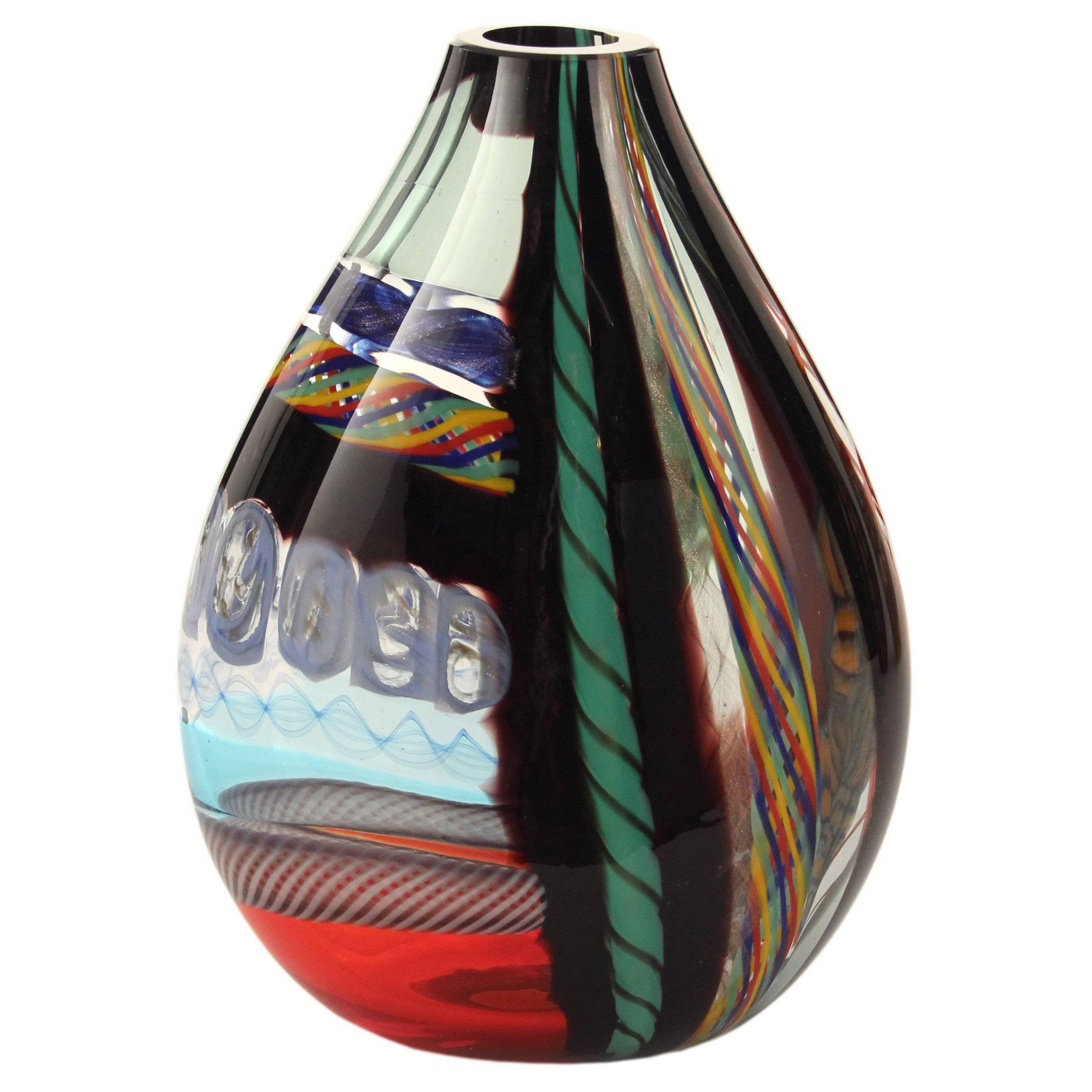 Italian Blown Murano Glass Vase Multicolor in Typical Venetian Glass Skills  For Sale