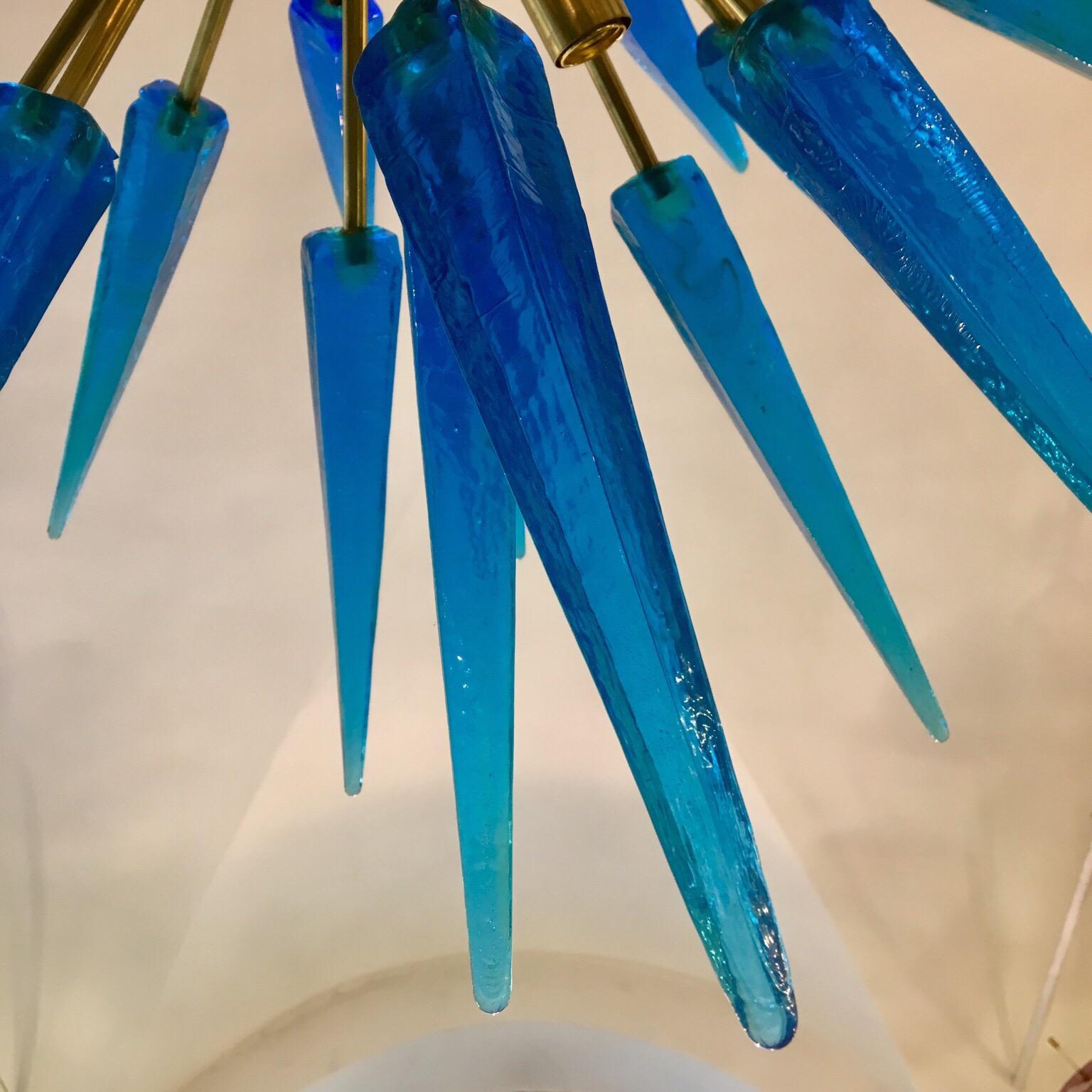 Late 20th Century Italian Blue Murano Glass Sputnik Chandelier Brass Structure, 1970s